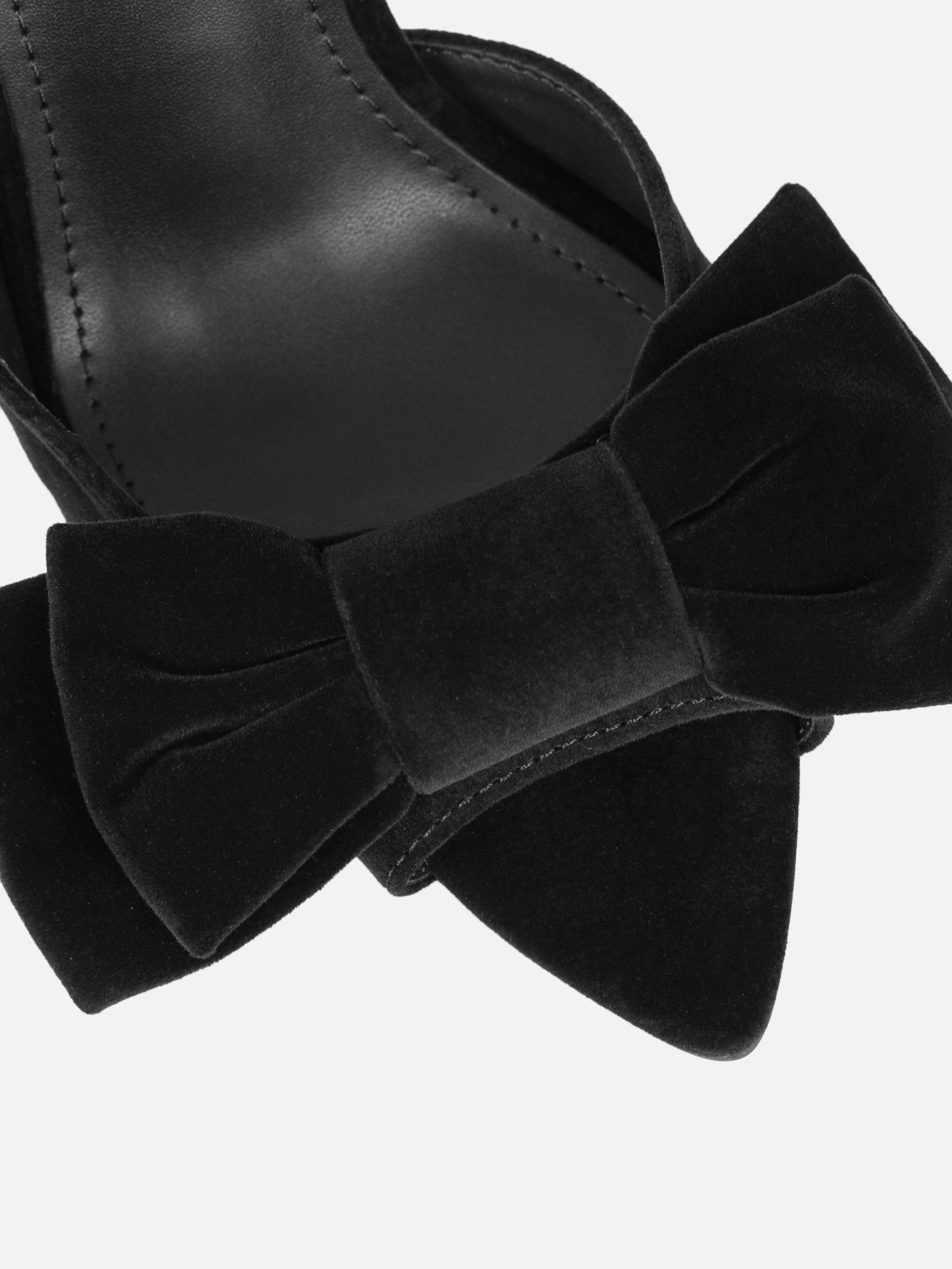 Torrez Black Velvet Bow Detail Peep Toe Heeled Sandals | SIMMI London