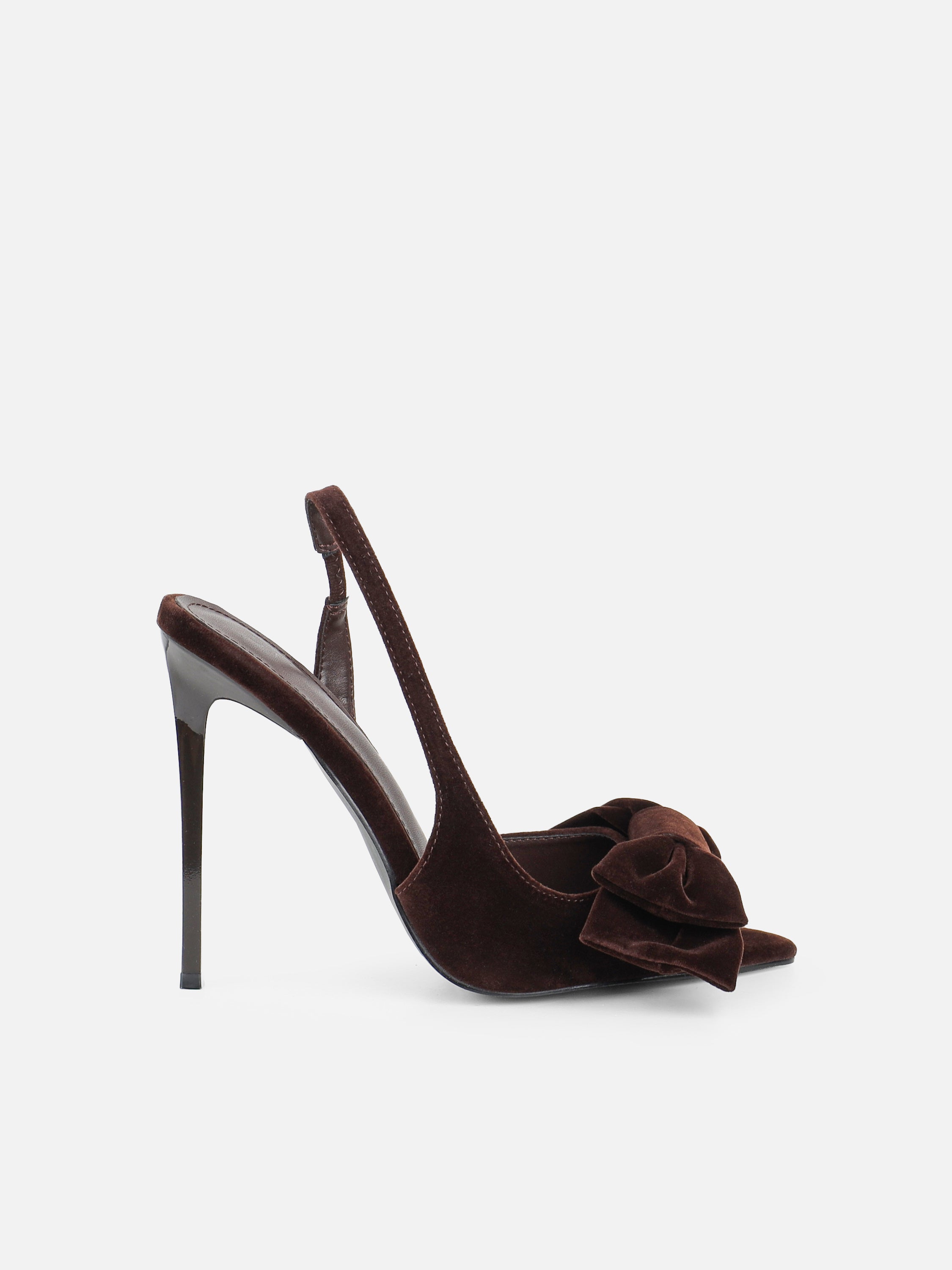 Torrez Brown Velvet Bow Detail Peep Toe Heeled Sandals | SIMMI London