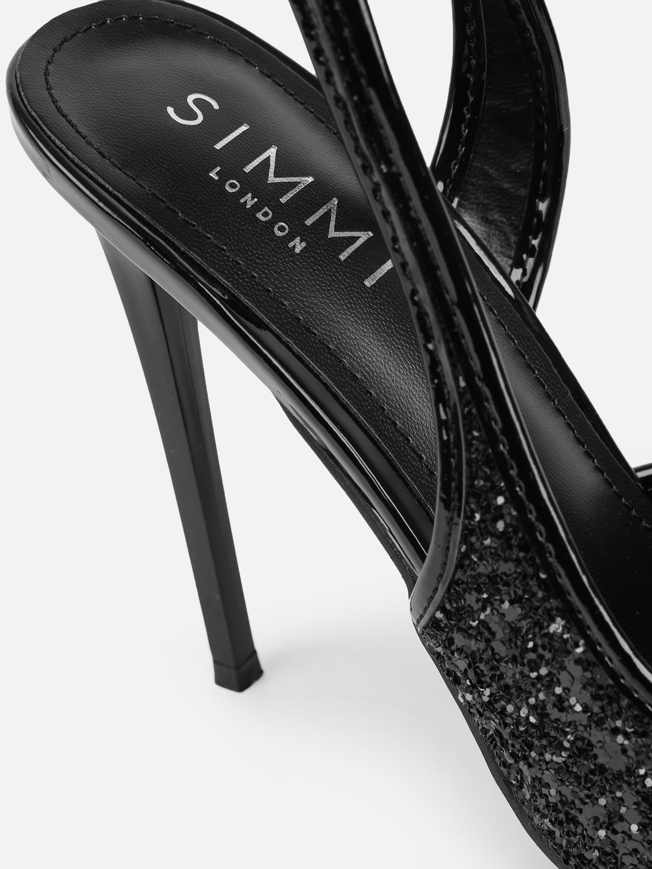 Hollie Black Glitter Slingback Court Shoes | SIMMI London