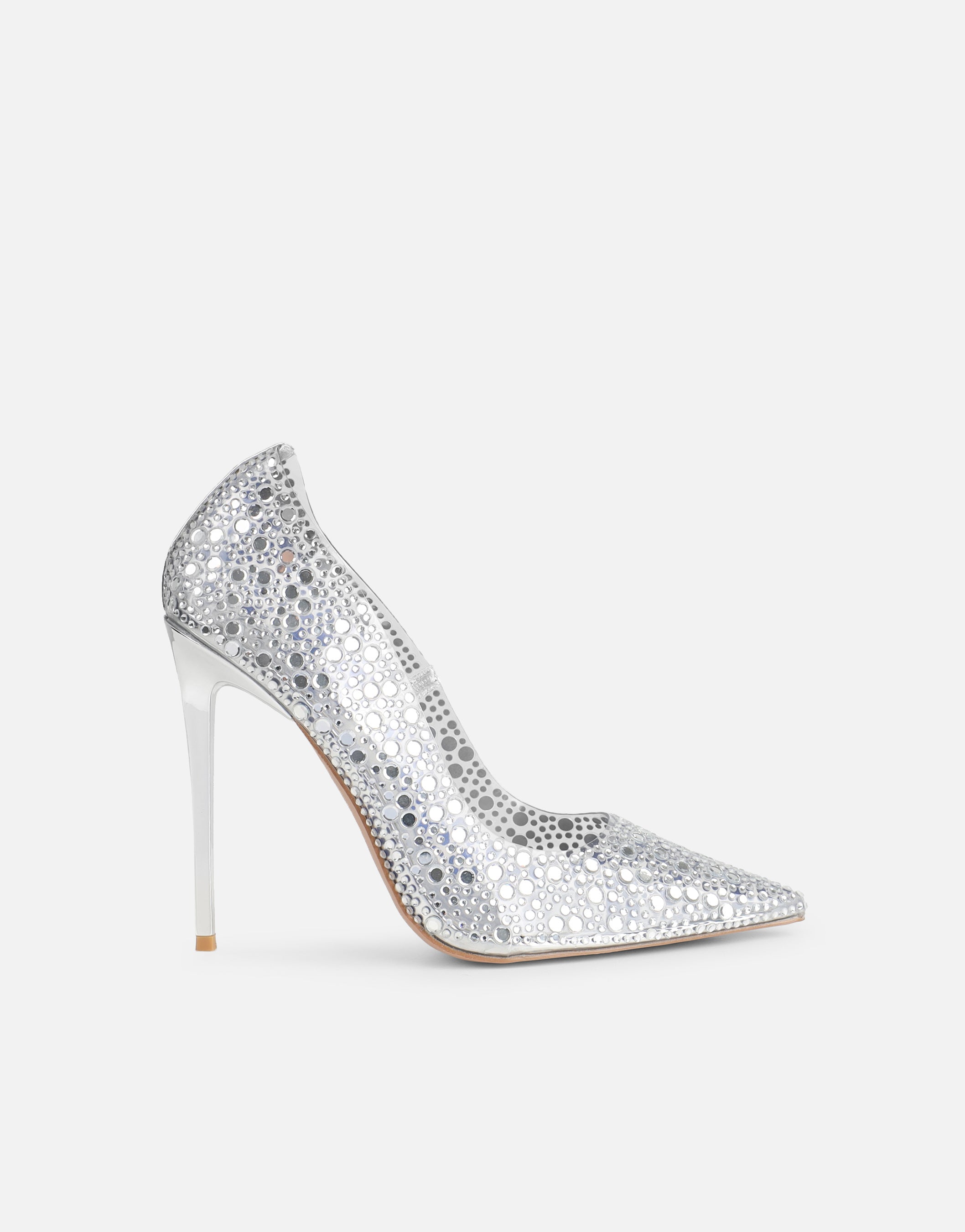 Kris Clear Silver Embellished Court Shoes | SIMMI London