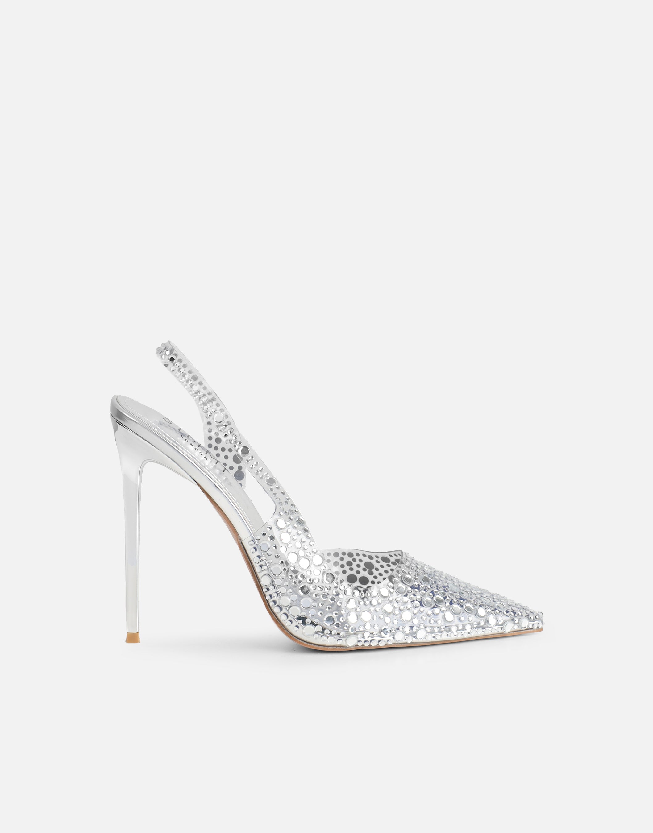 Tia Clear Silver Embellished Slingback Courts | SIMMI London