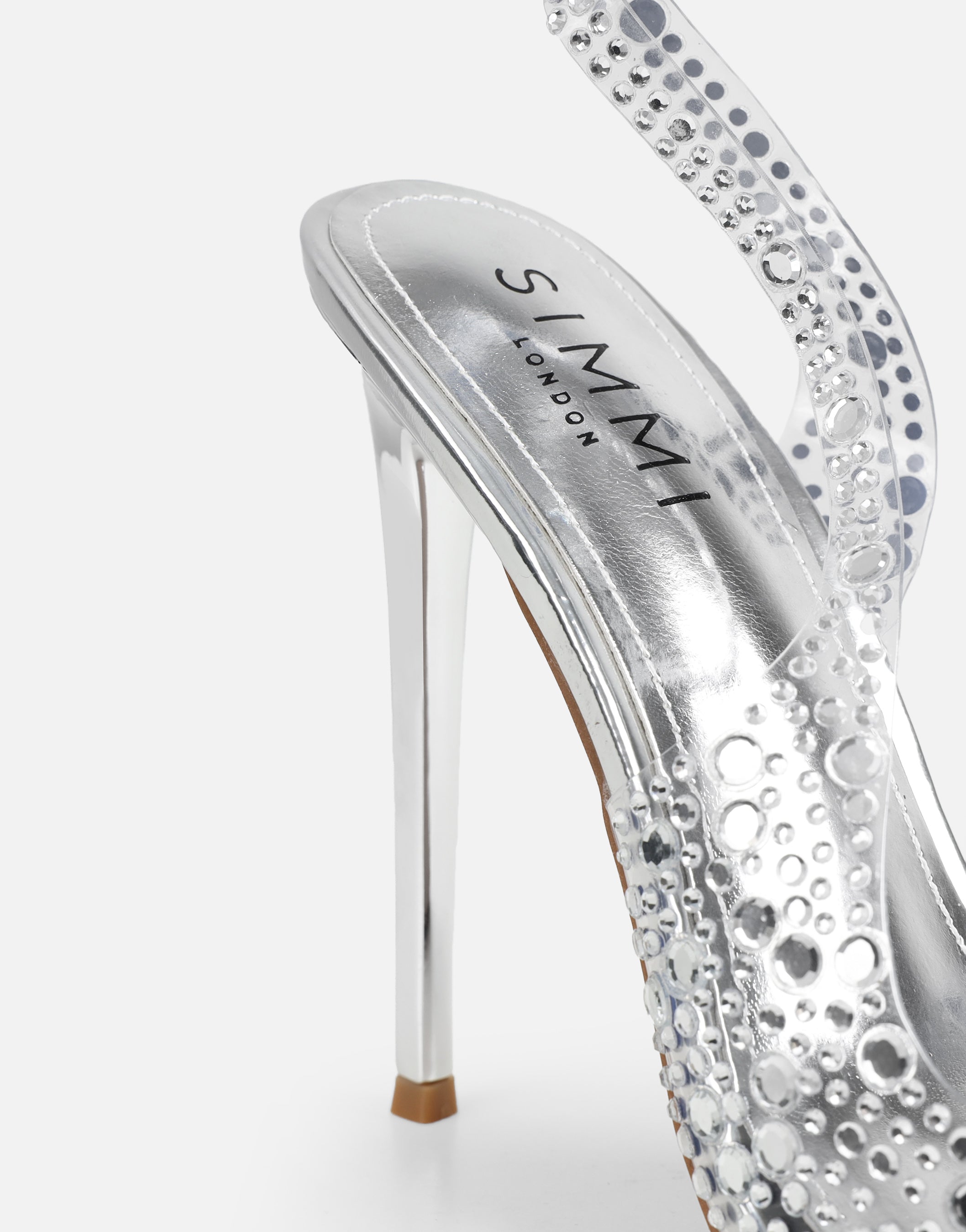 Tia Clear Silver Embellished Slingback Courts | SIMMI London
