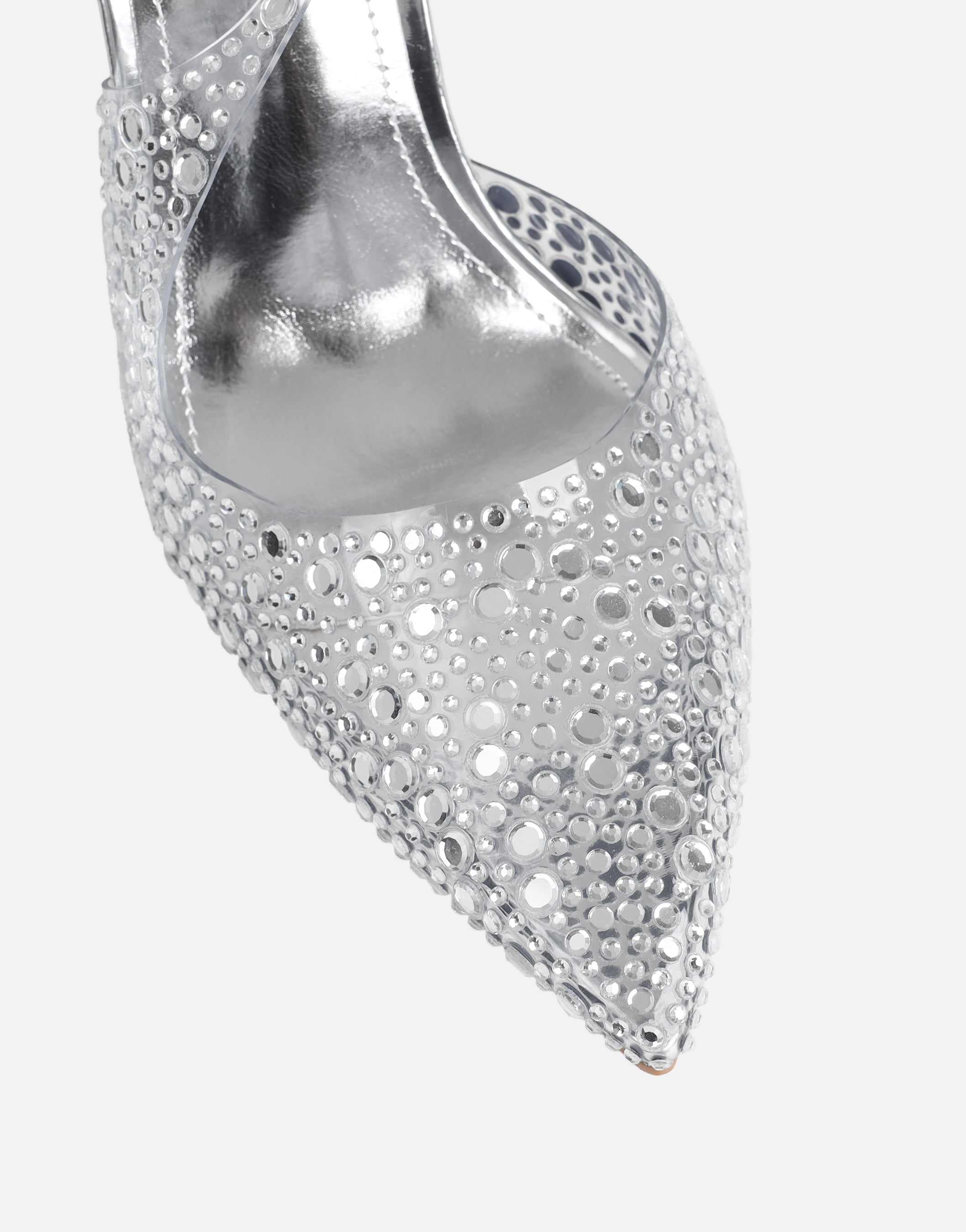 Tia Clear Silver Embellished Slingback Courts | SIMMI London