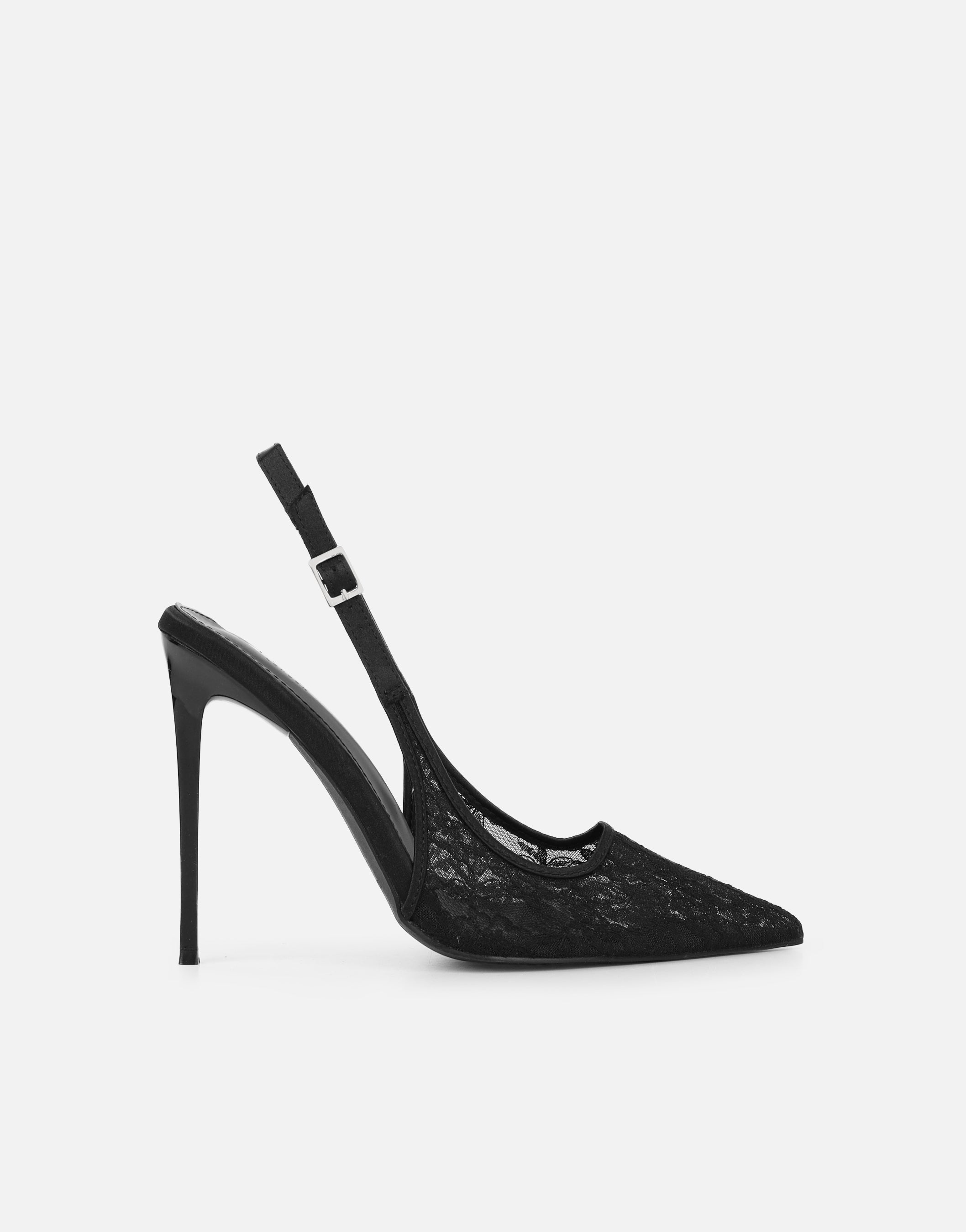 Maren Black Lace Sling Back Heeled Sandals  SIMMI London