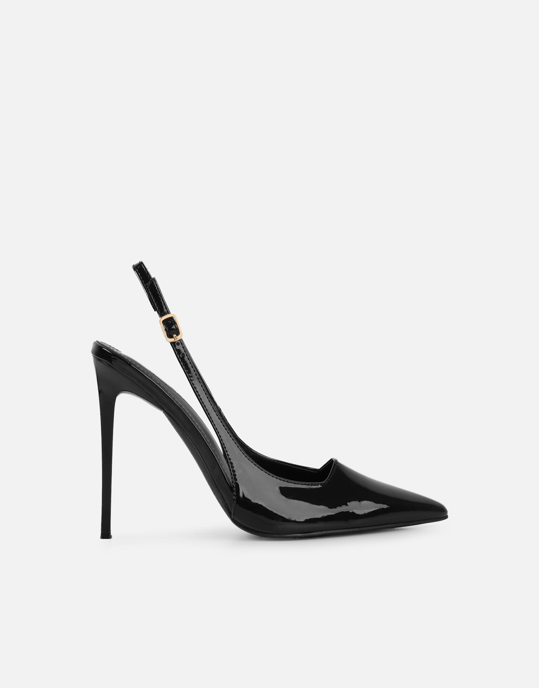 Maren Black Patent Sling Back Heeled Sandals | SIMMI London