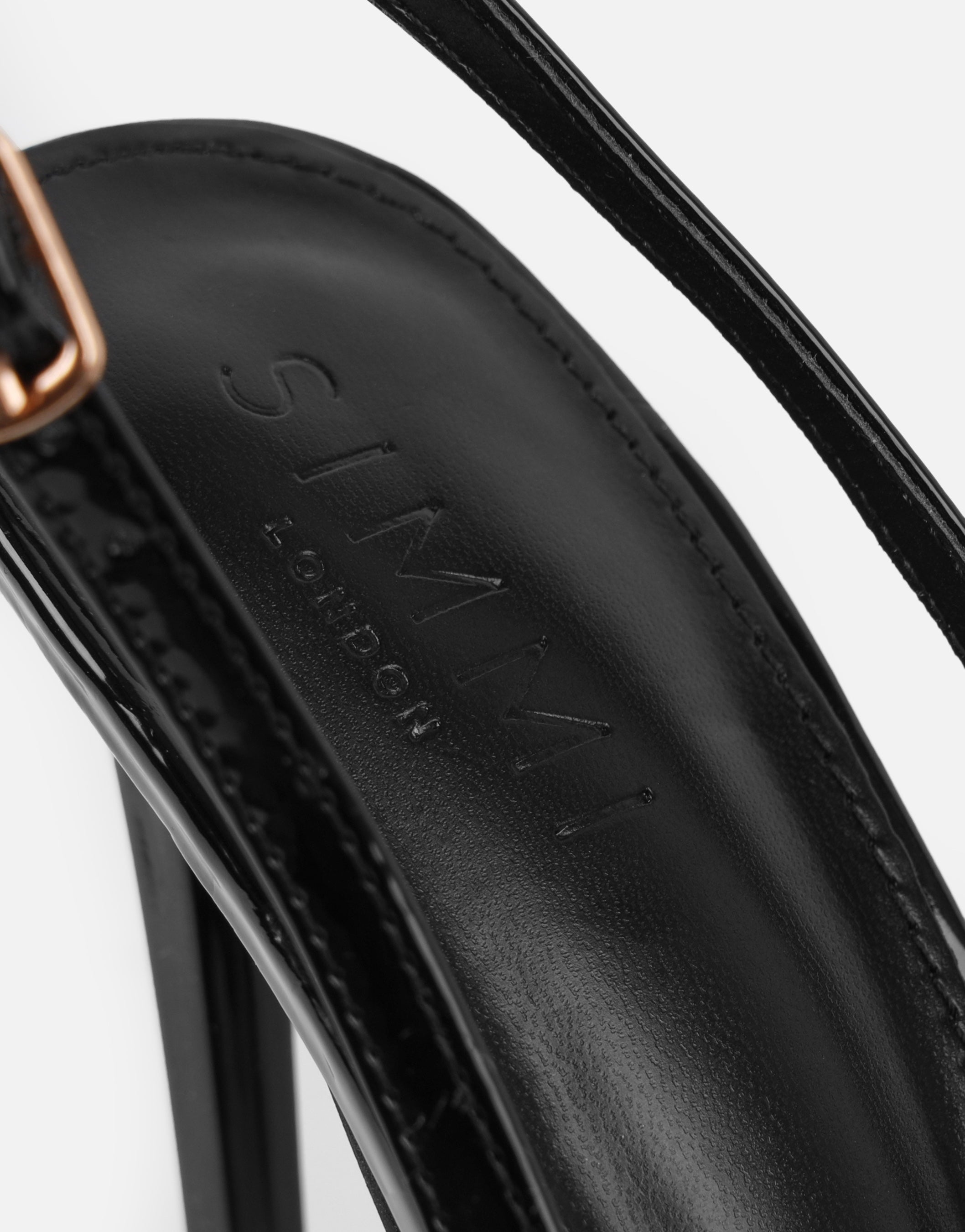 Maren Black Patent Sling Back Heeled Sandals | SIMMI London