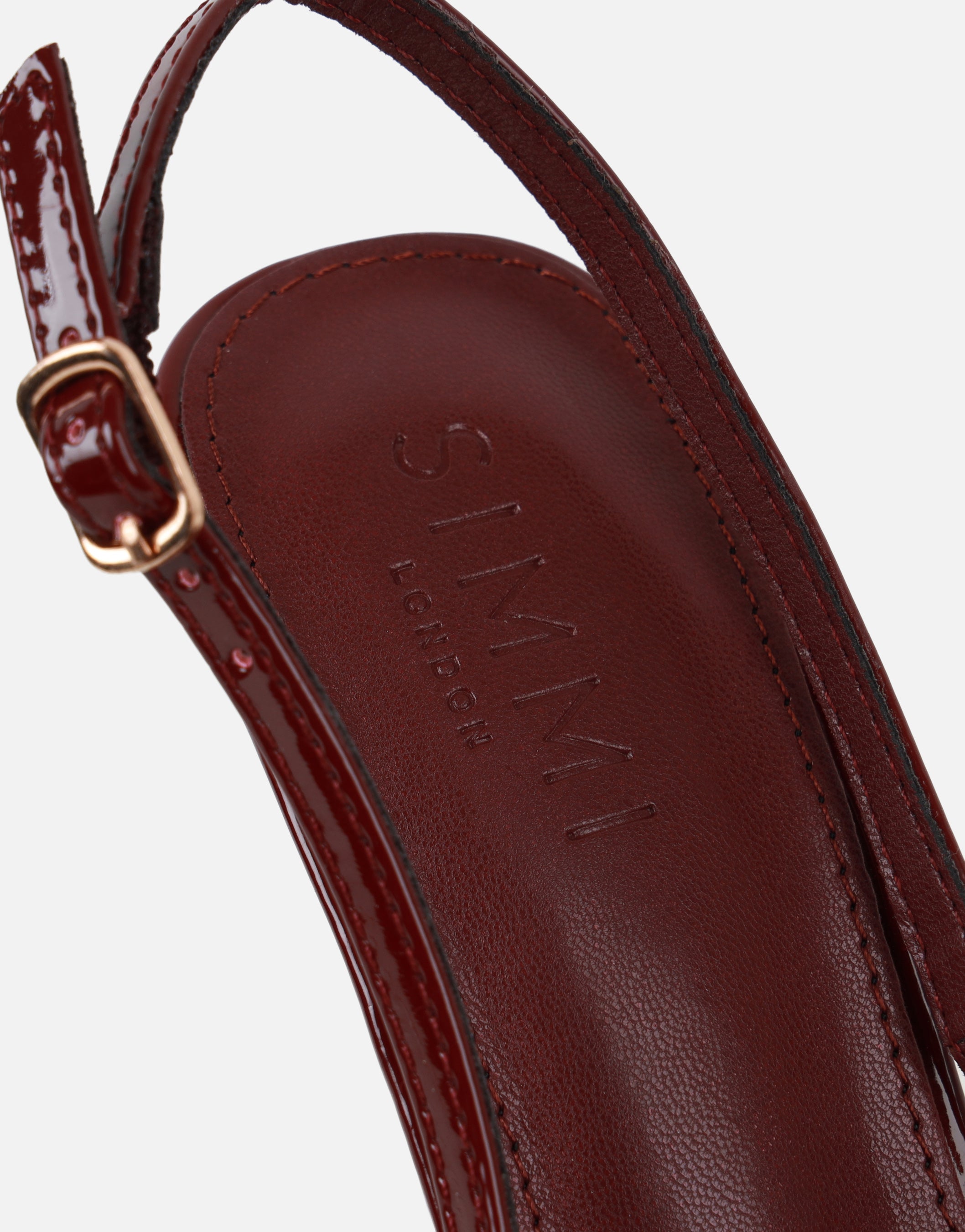 Maren Burgundy Patent Sling Back Heeled Sandals | SIMMI London
