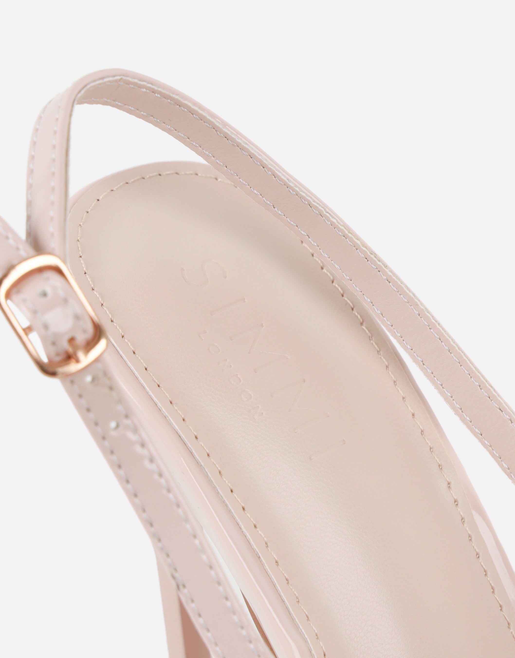 Maren Stone Patent Sling Back Heeled Sandals | SIMMI London