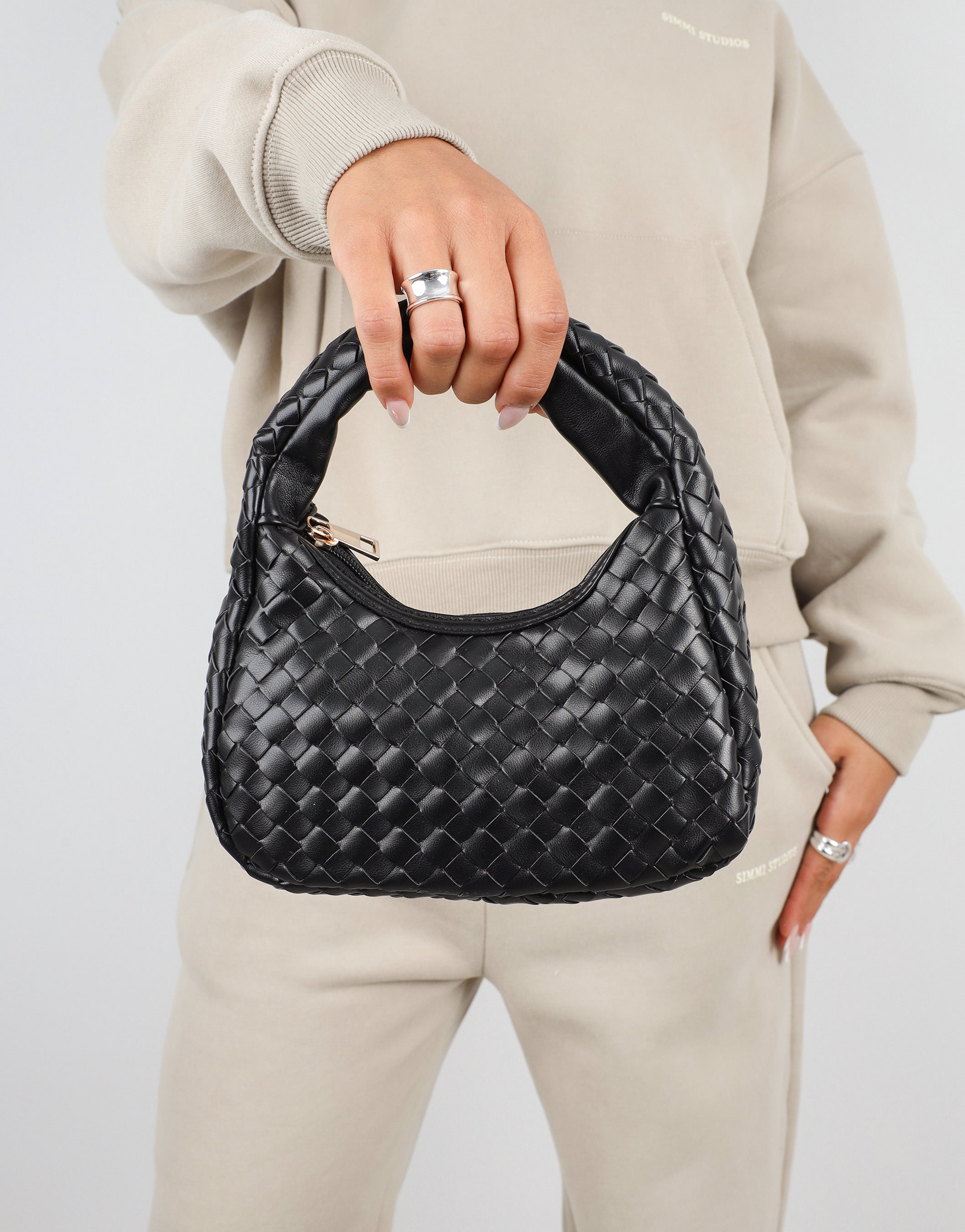 Albany Black Woven Shoulder Bag | SIMMI London