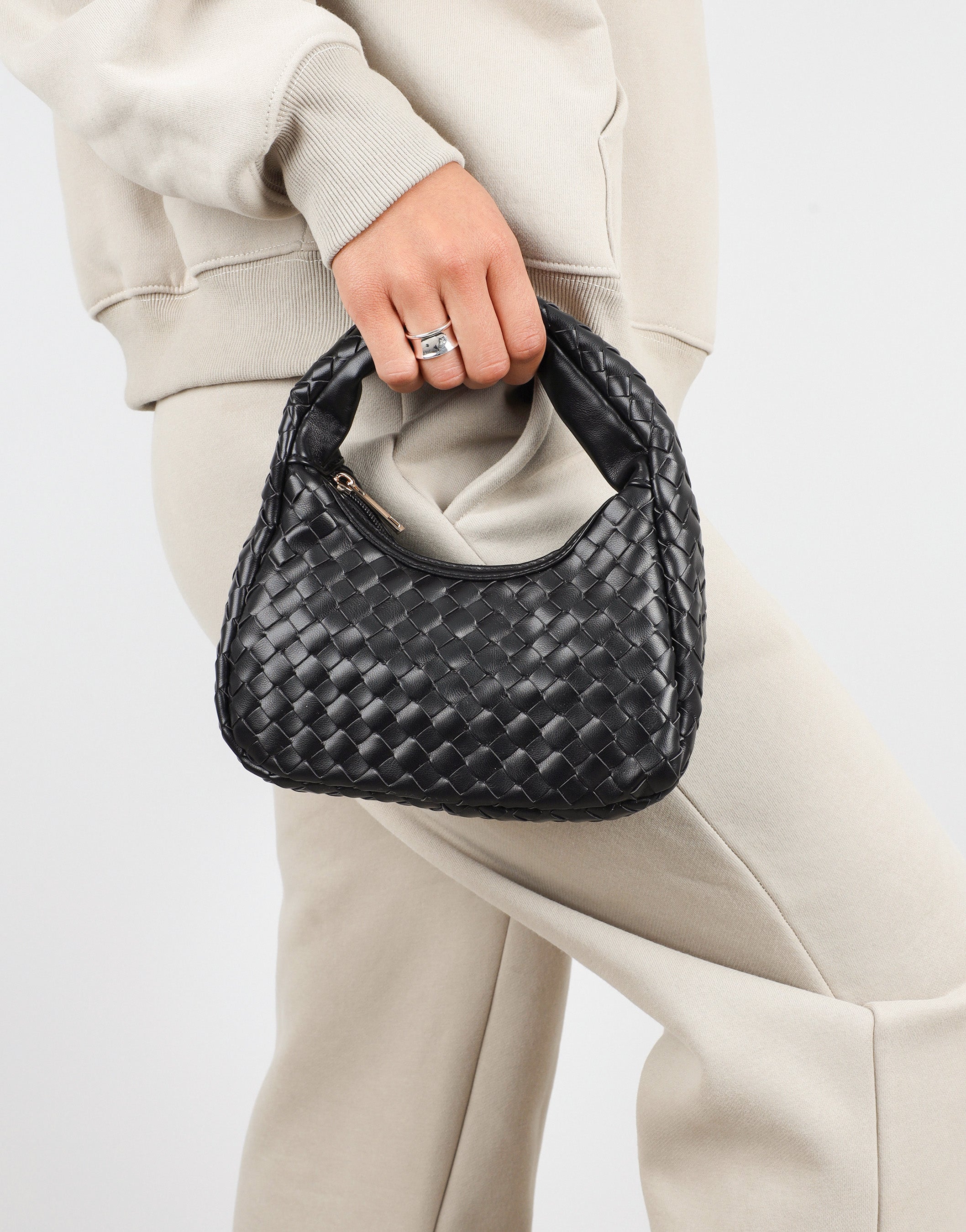 Albany Black Woven Shoulder Bag | SIMMI London