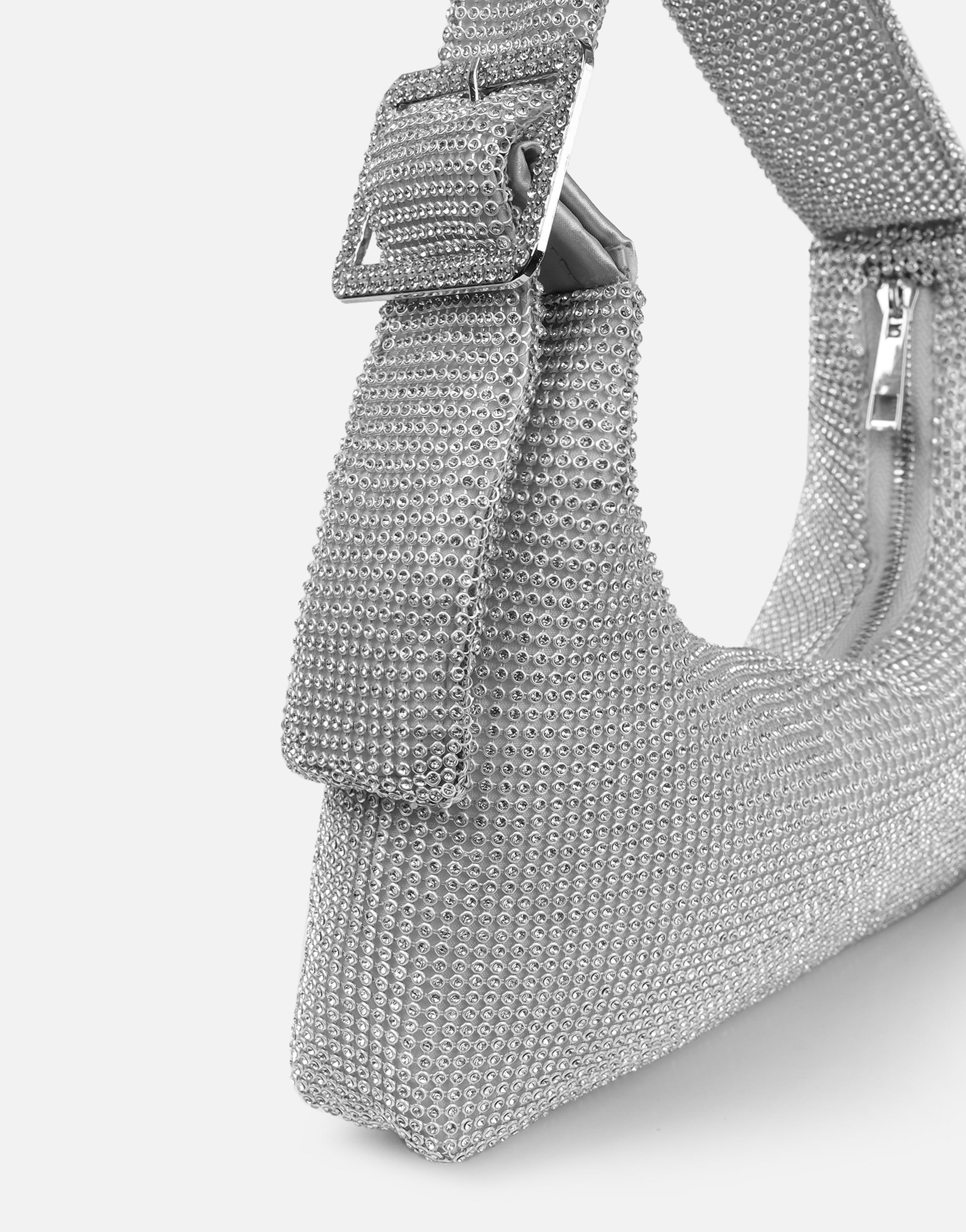 Alessa Silver Diamante Shoulder Bag | SIMMI London