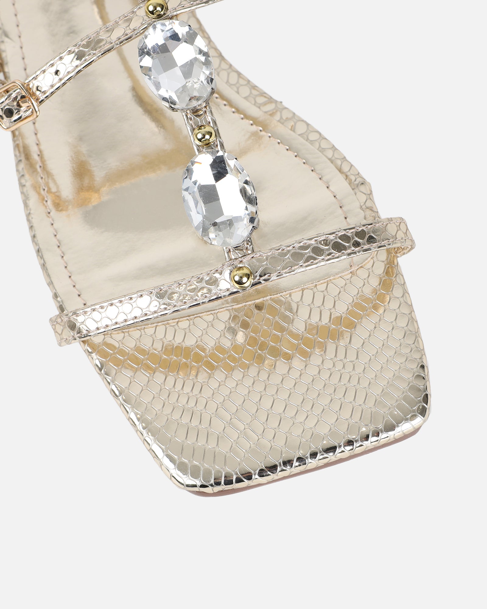 Azura Gold Snake Embellished Flat Sandals | SIMMI London