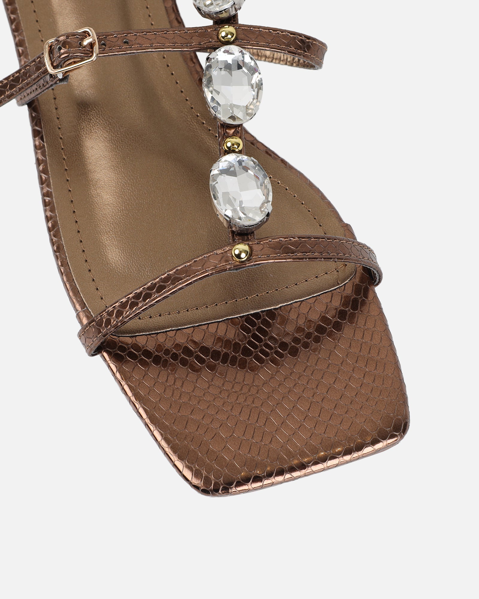 Zenya Bronze Snake Embellished Knee High Sandals | SIMMI London