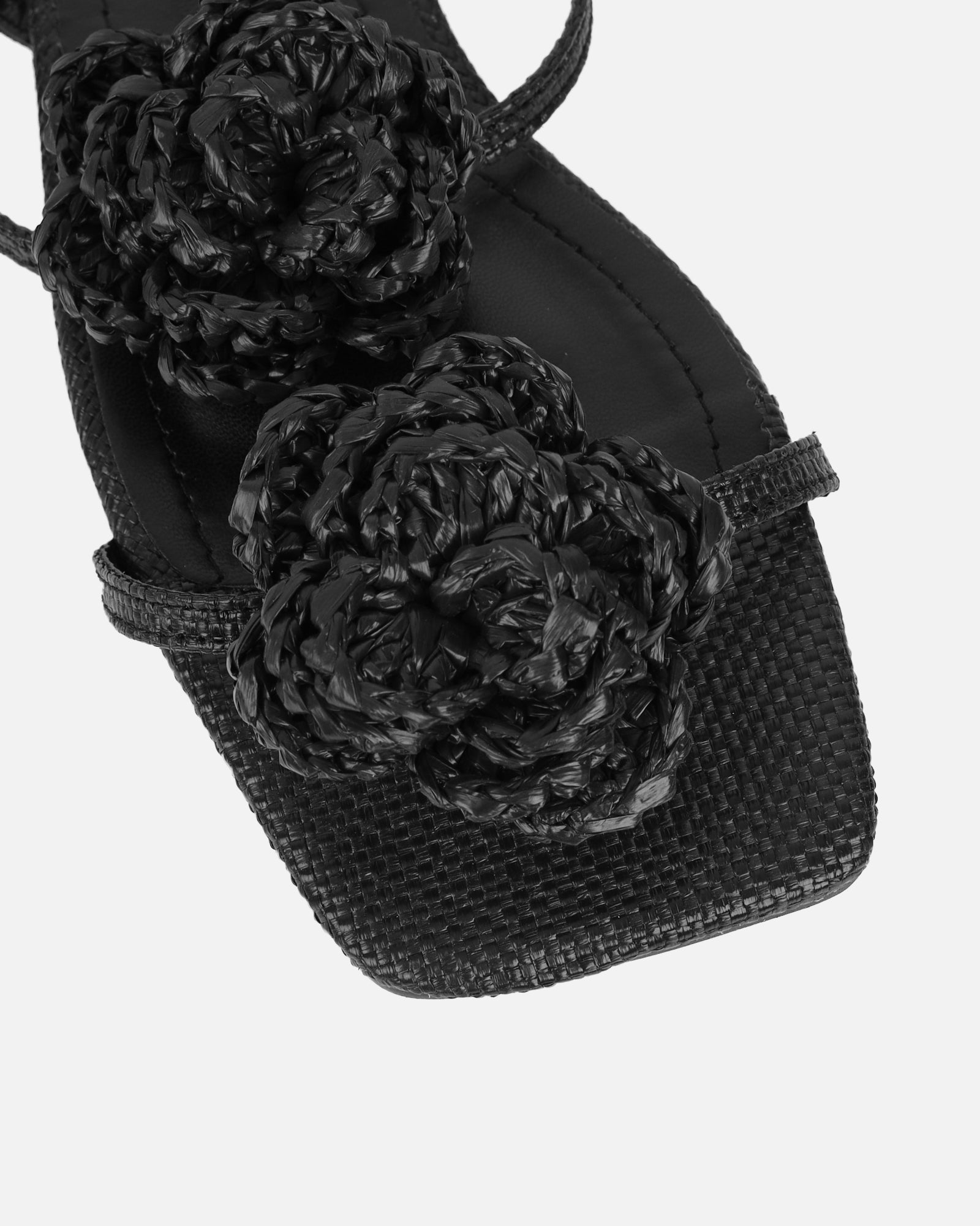 Johanna Black Hesian Flower Detail Flat Sandals | SIMMI London