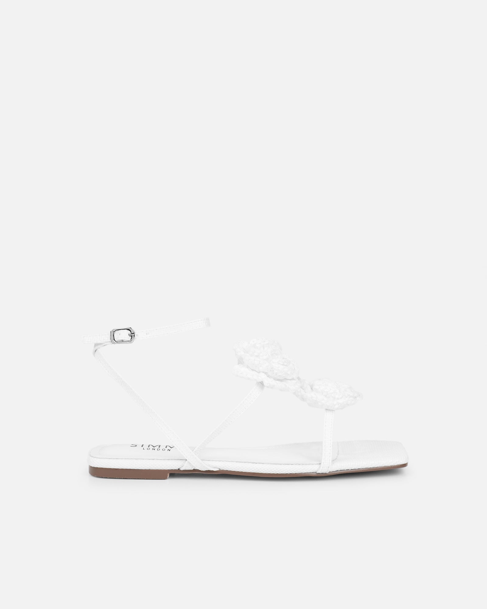 Johanna White Hesian Flower Detail Flat Sandals | SIMMI London