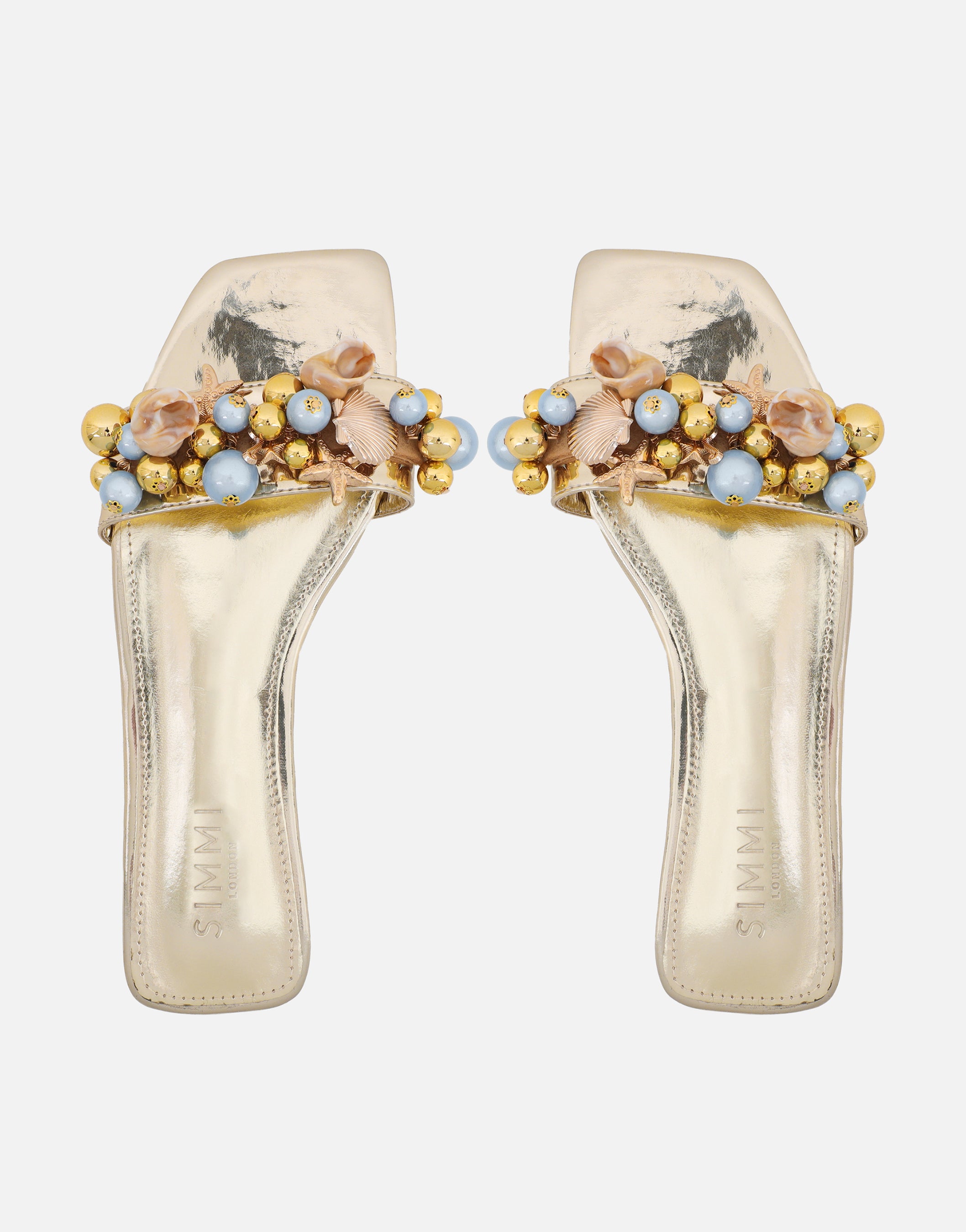 Monika Gold Mirror Bead Detail Flat Sandals | SIMMI London