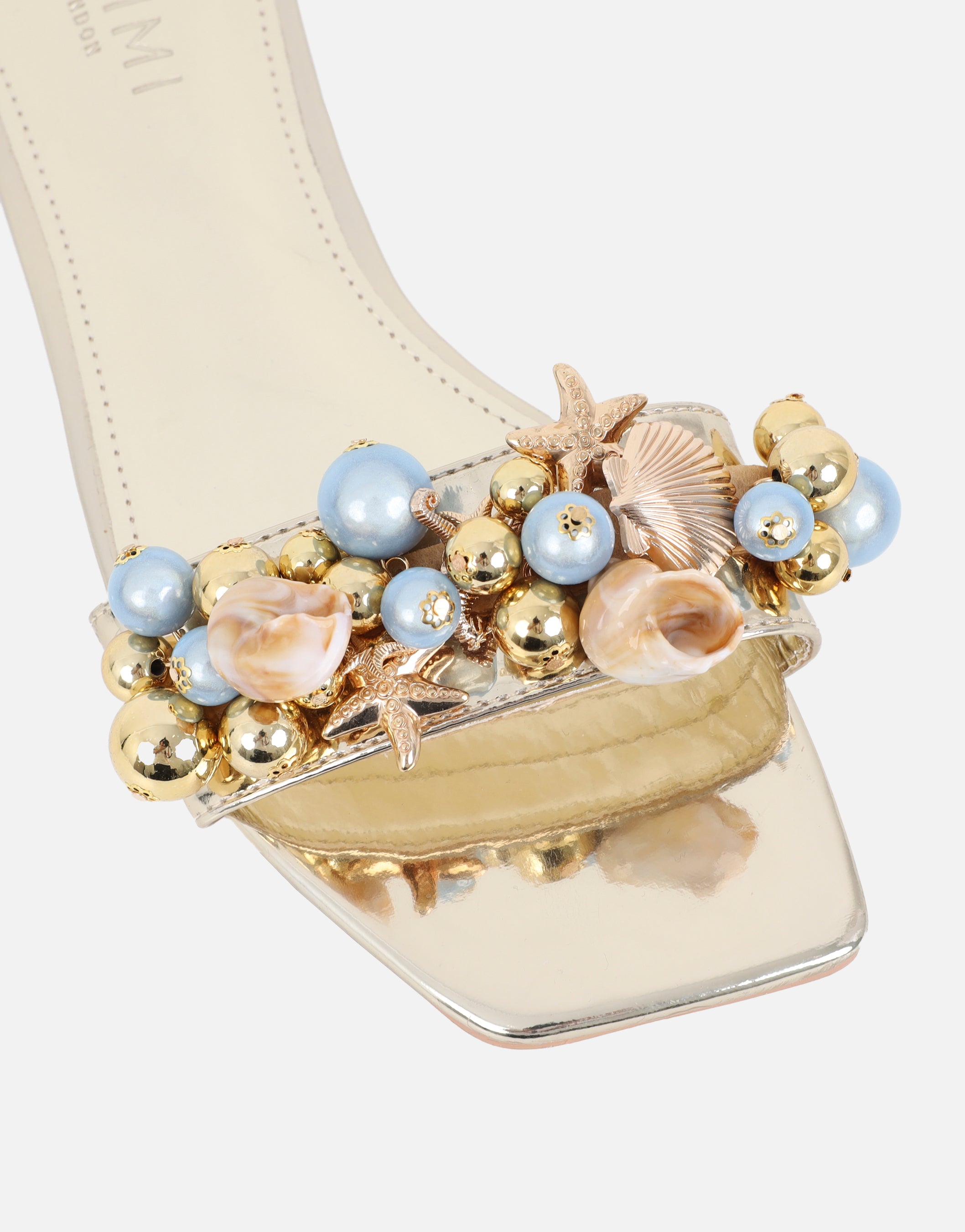 Monika Gold Mirror Bead Detail Flat Sandals | SIMMI London