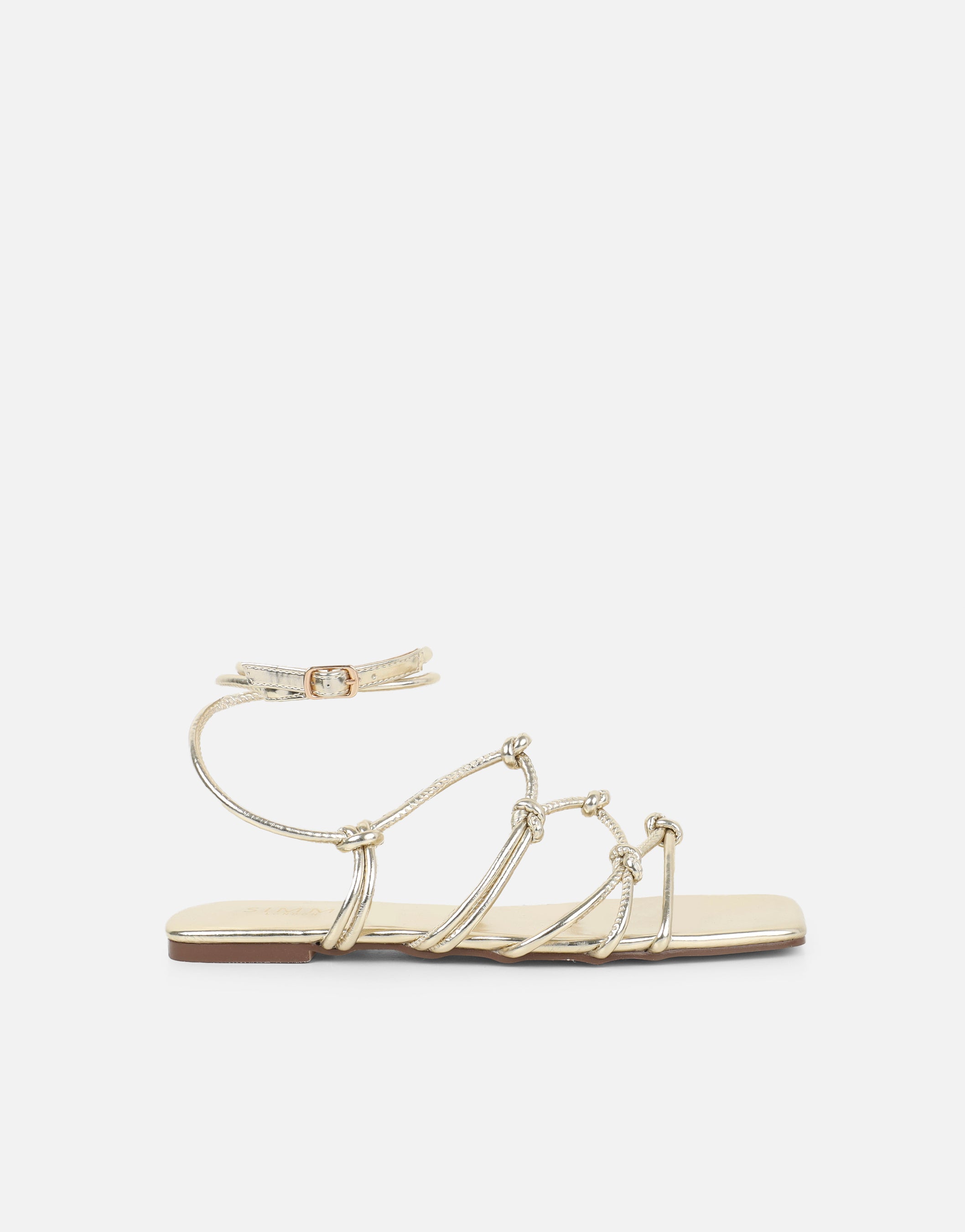 Clea Gold Metalic Rope Tie Up Sandals | SIMMI London