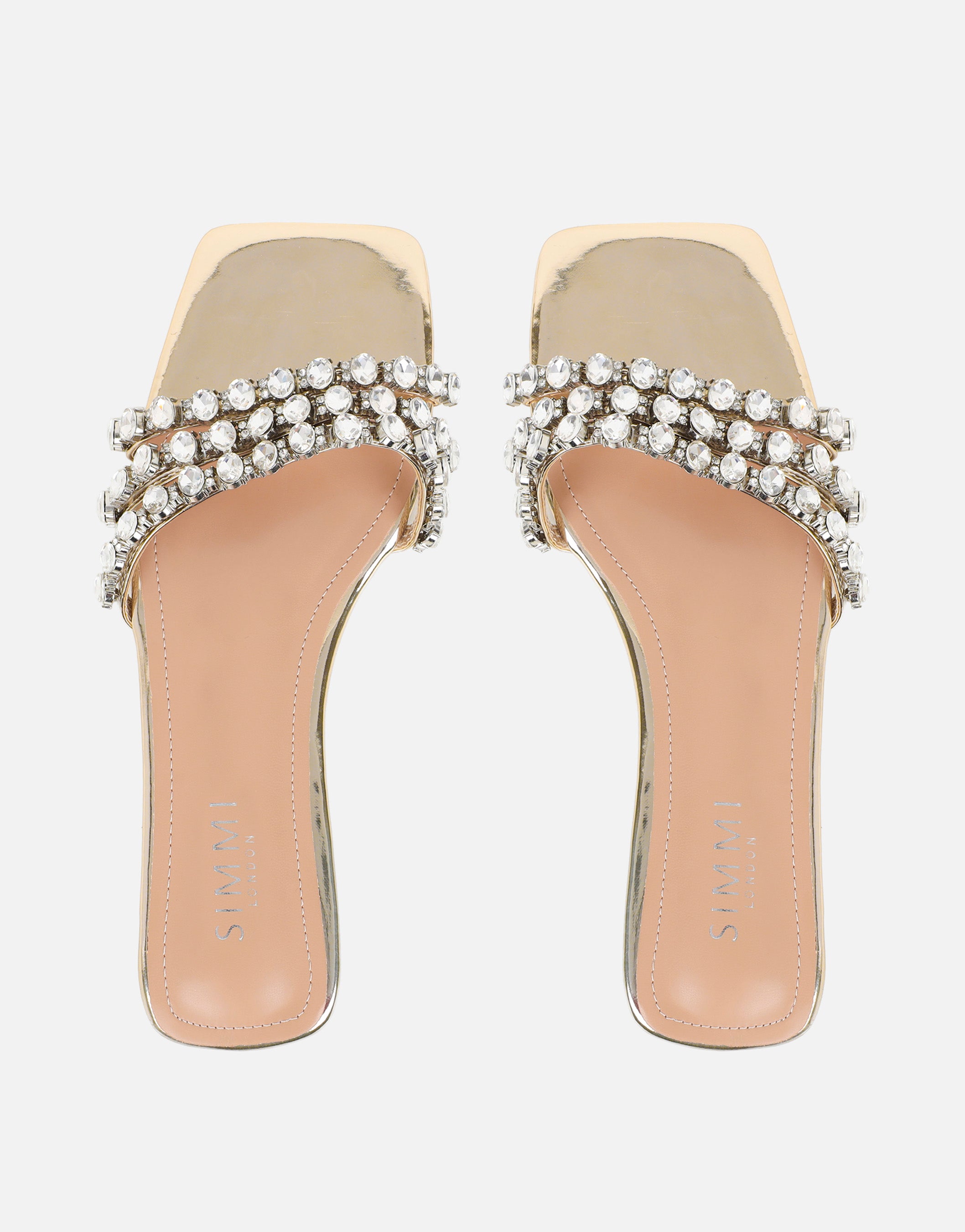 Monroe Gold Mirror Diamante Flat Sandals | SIMMI London