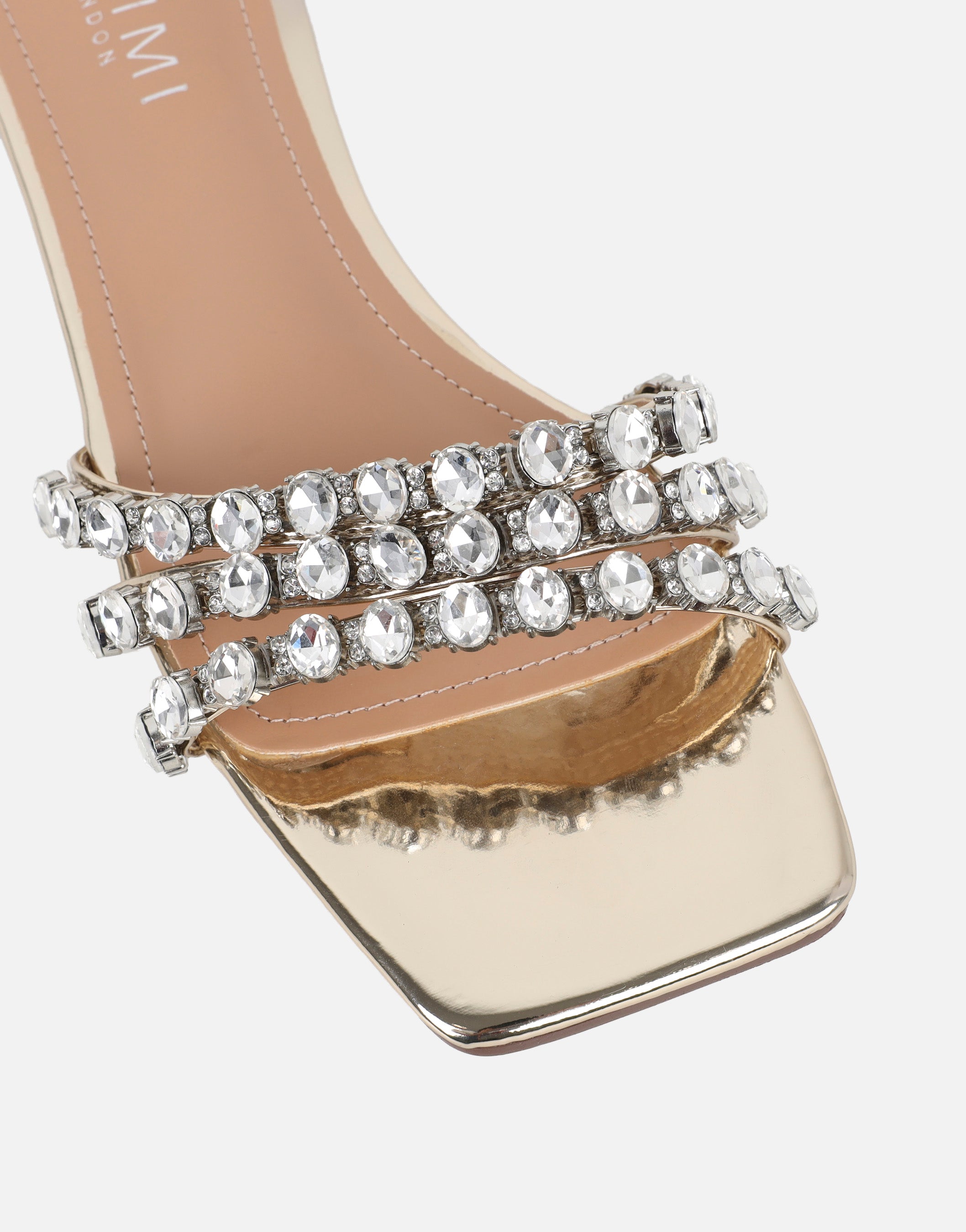 Monroe Gold Mirror Diamante Flat Sandals | SIMMI London