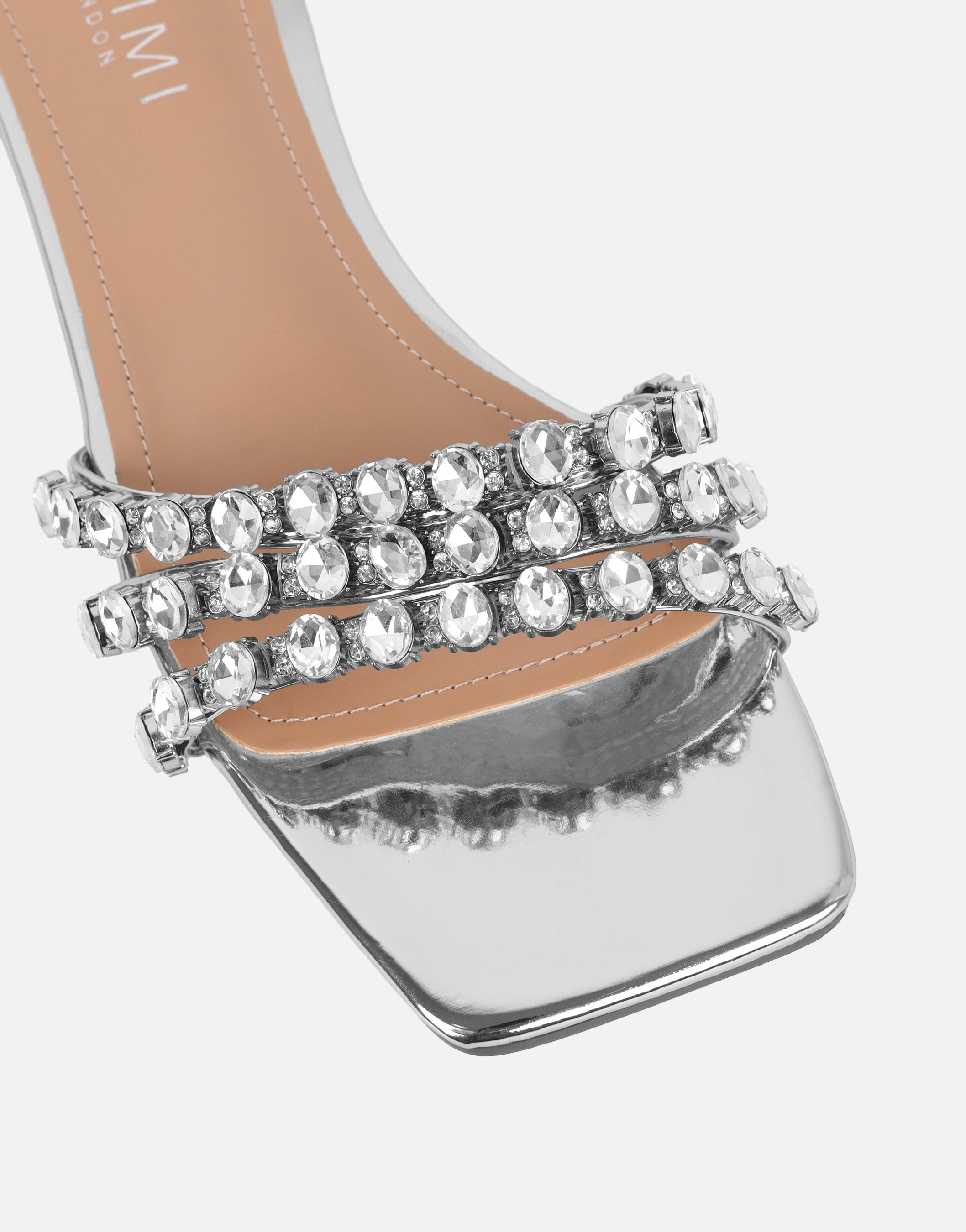Monroe Silver Mirror Diamante Flat Sandals | SIMMI London