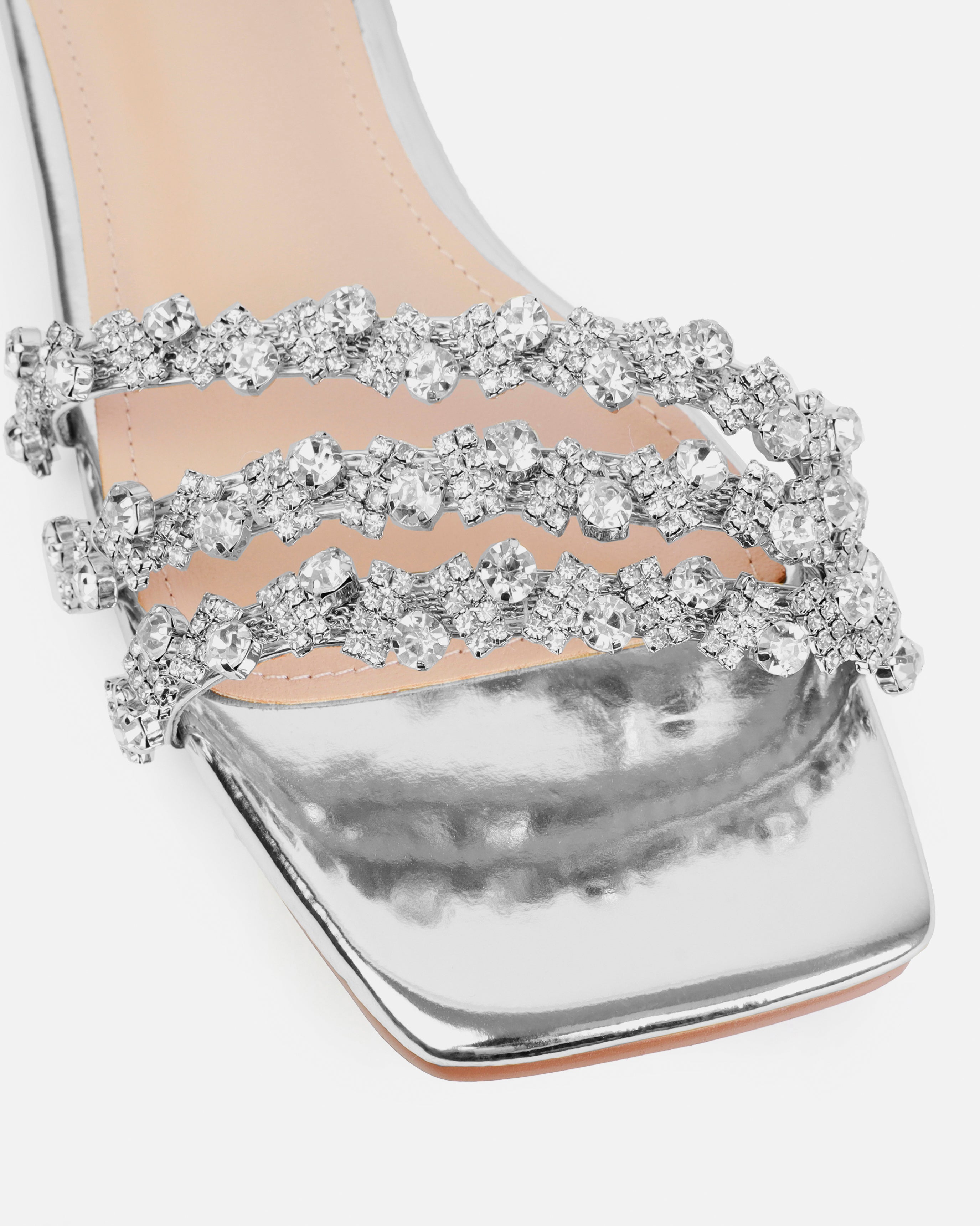 Capri Silver Mirror Diamante Flat Sandals | SIMMI London