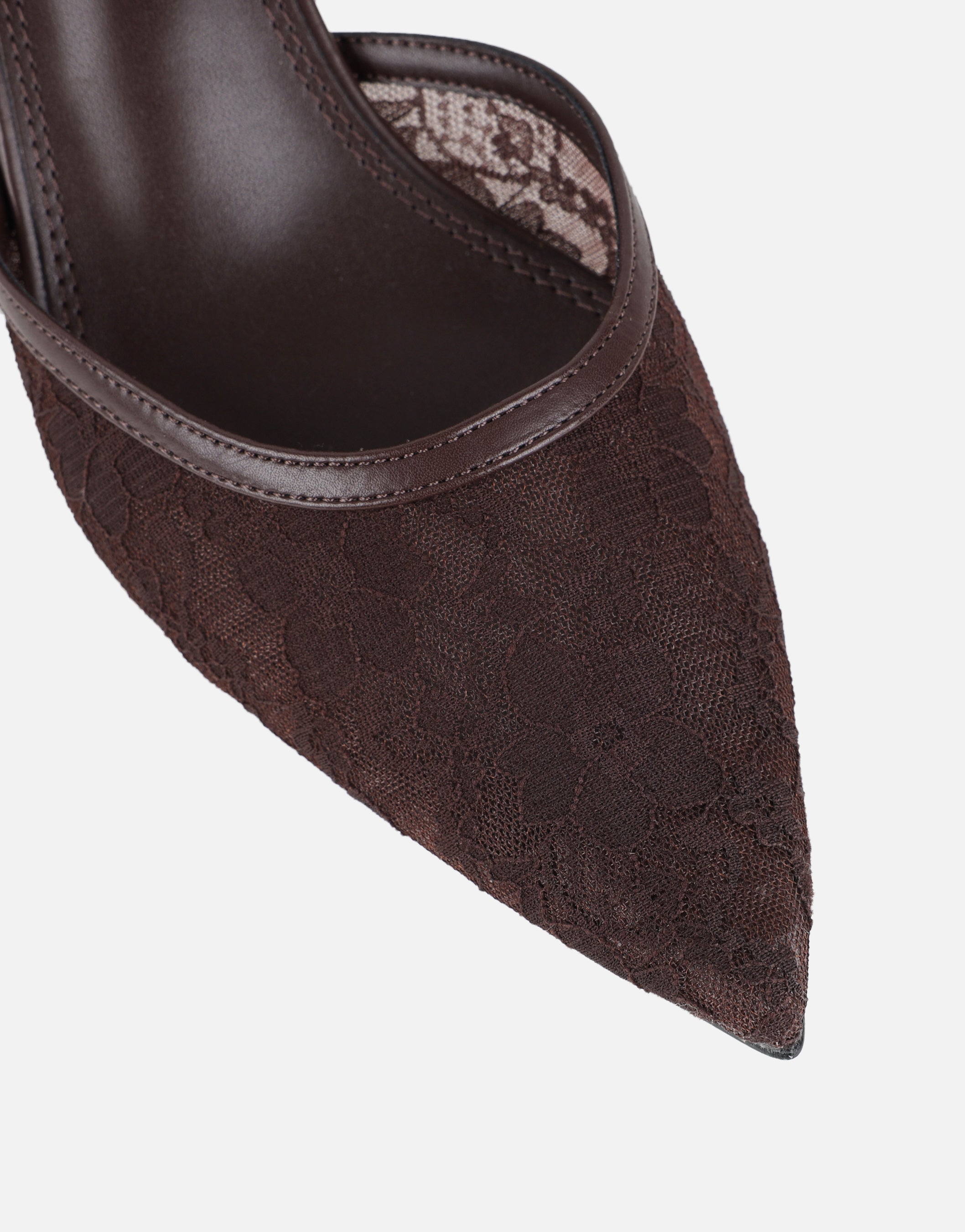 Amalfi Chocolate Lace Kitten Heels | SIMMI London