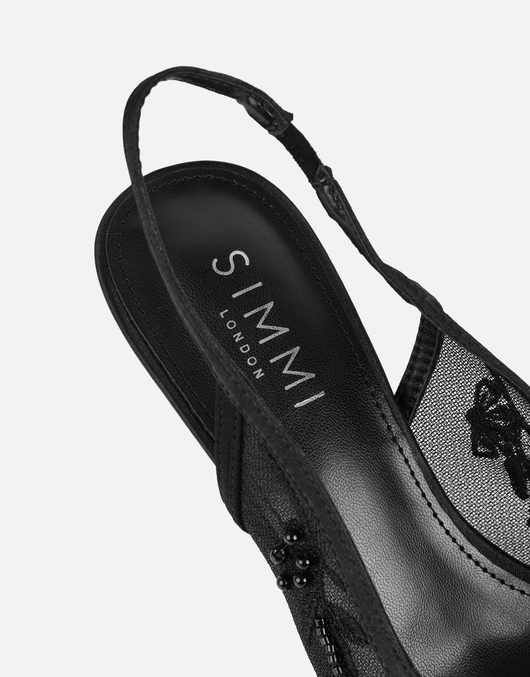 Alizia Black Mesh Embellished Slingback Courts Wide Fit | SIMMI London