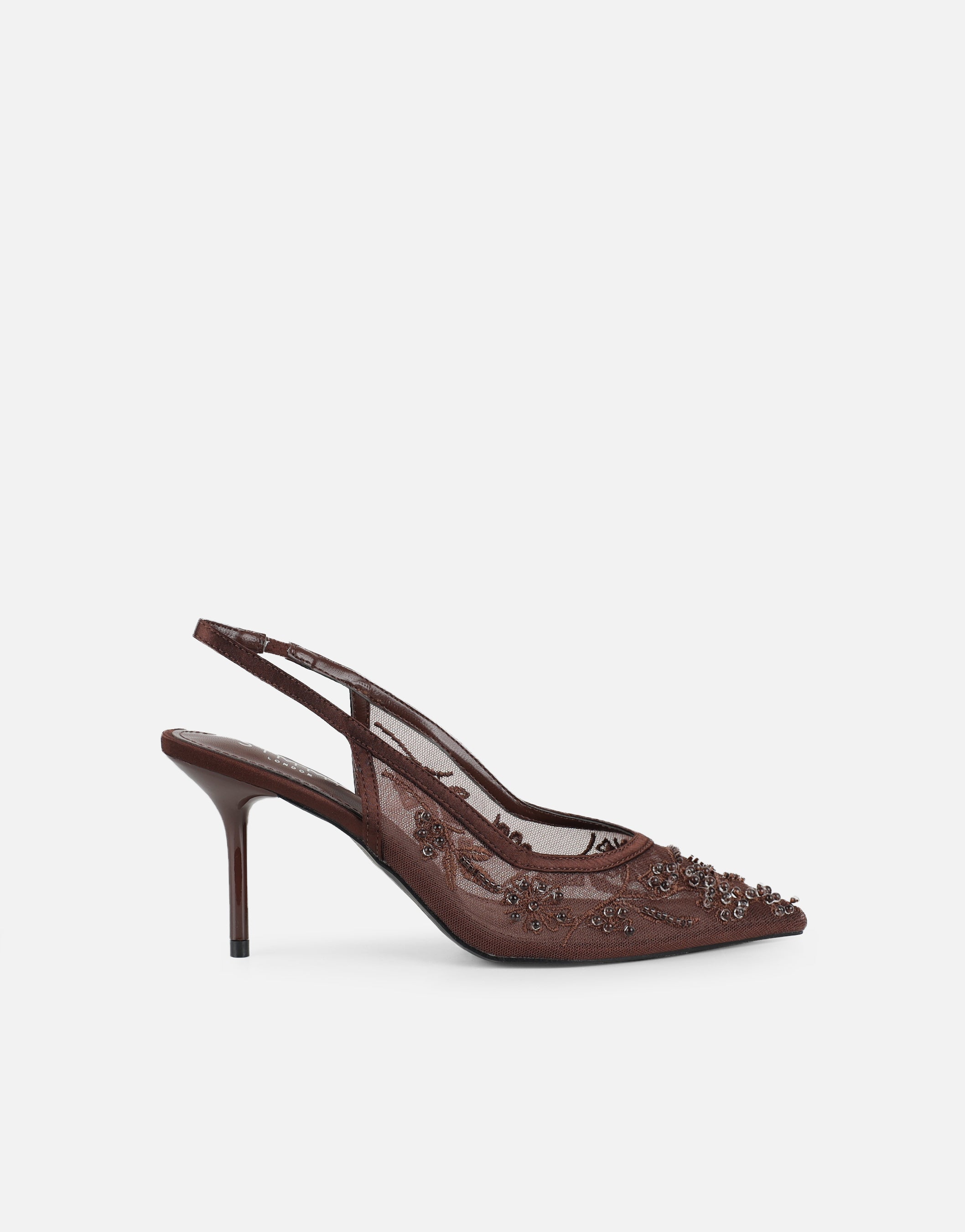 Alizia Brown Mesh Embellished Slingback Courts Wide Fit | SIMMI London