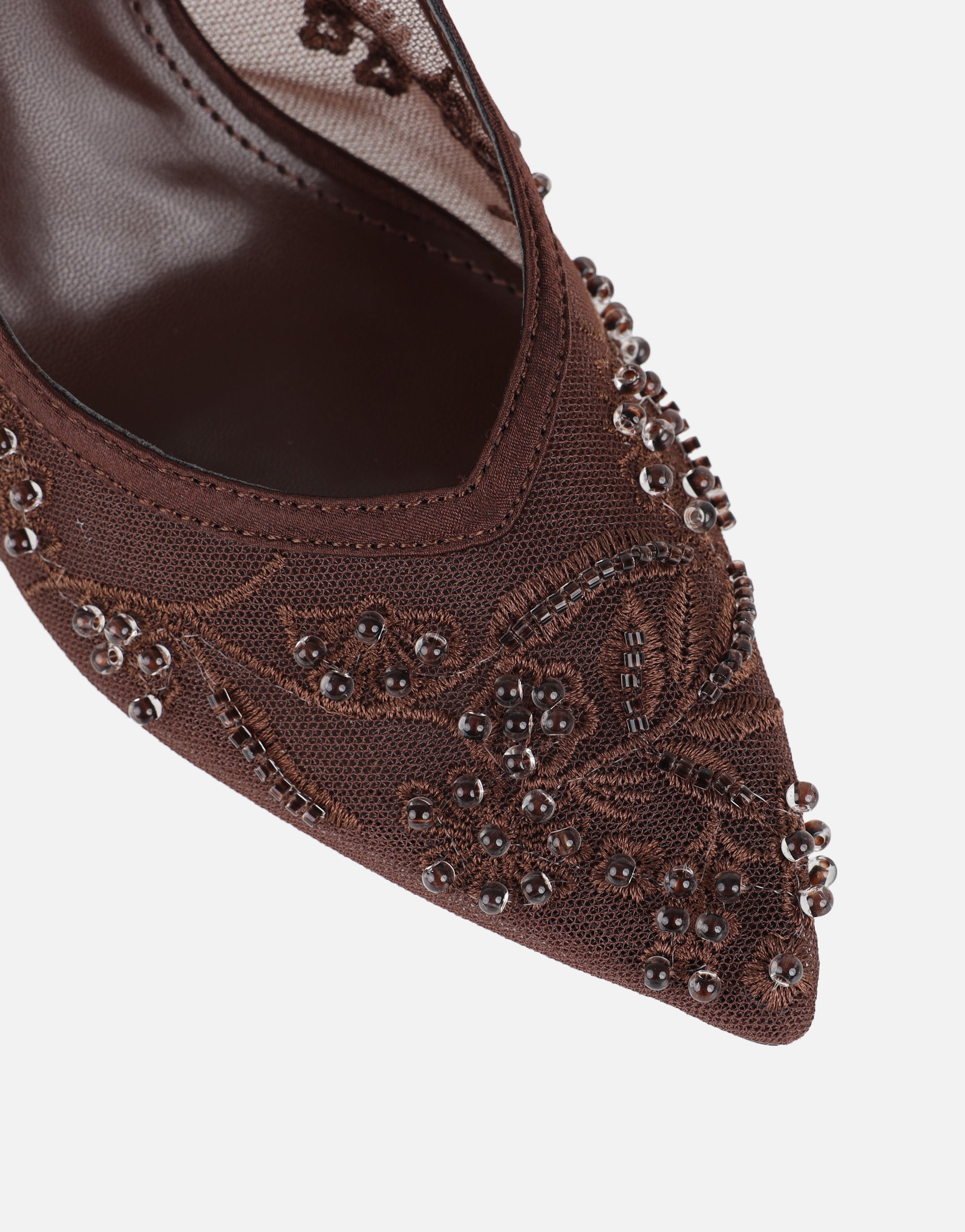 Alizia Brown Mesh Embellished Slingback Courts Wide Fit | SIMMI London