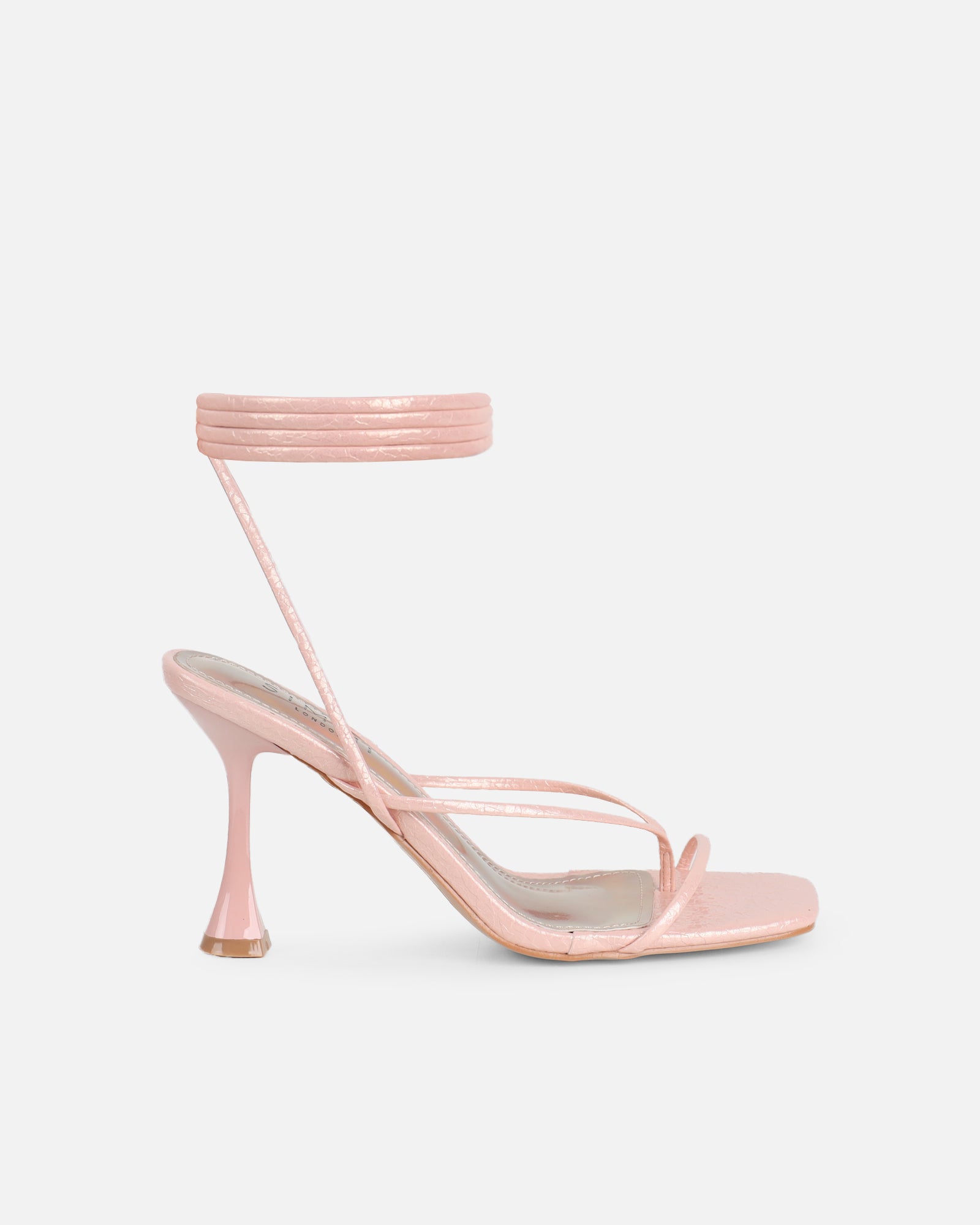 Pixar Pink Metallic Tie Up Heeled Sandals | SIMMI London