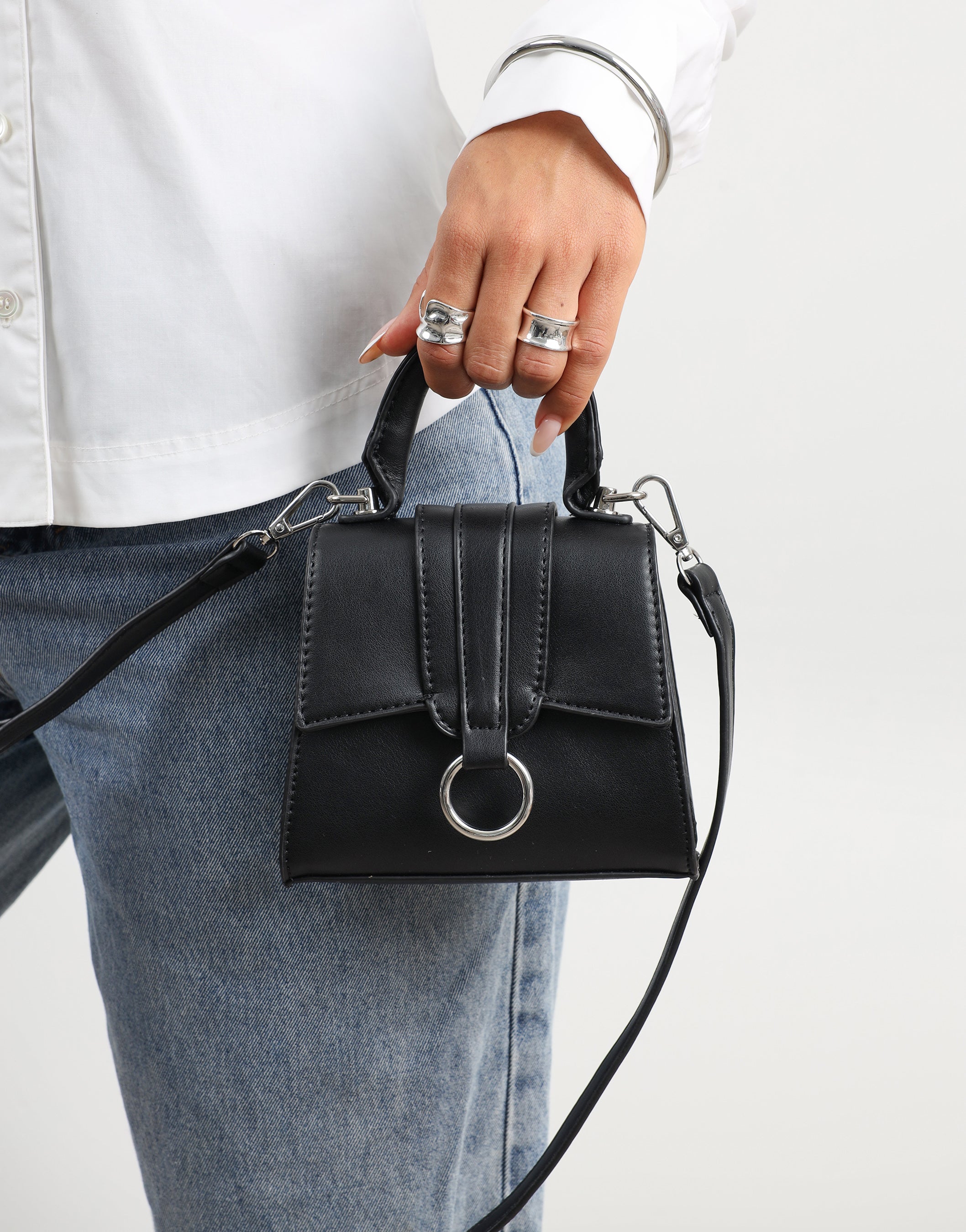 Amarilla Black Top Handle Mini Bag | SIMMI London
