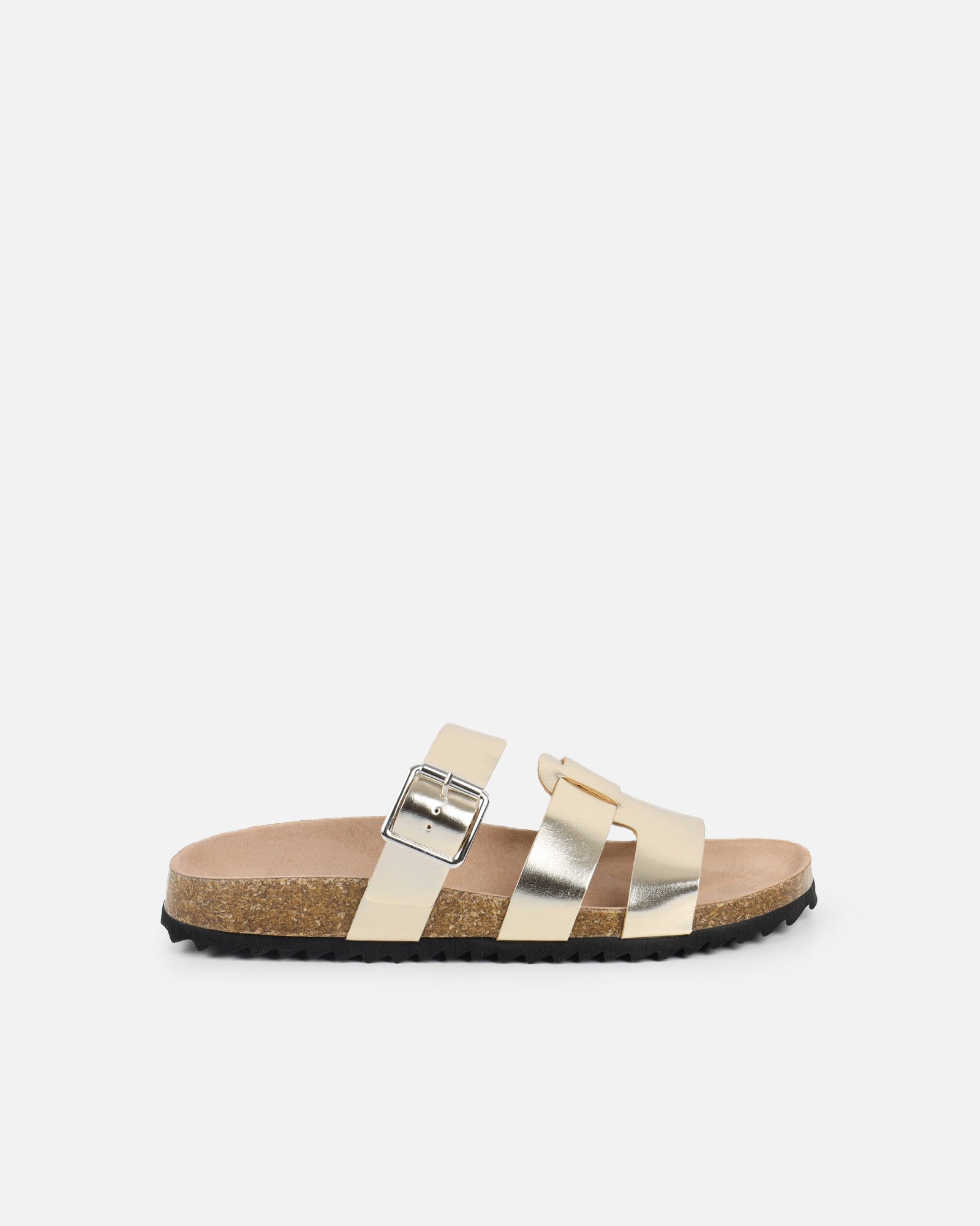 Amia Gold Metallic Slip on Footbed Slides | SIMMI London