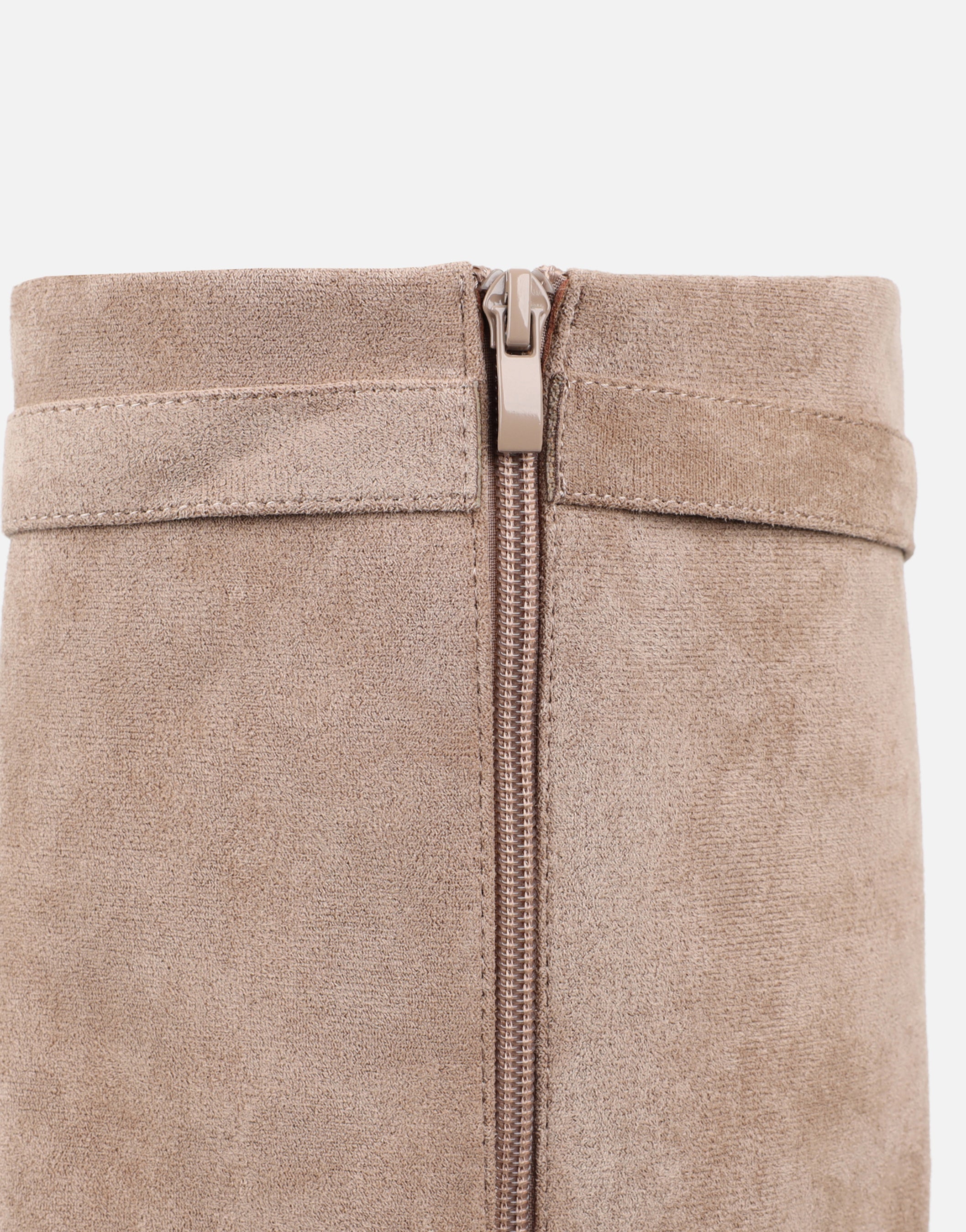Anais Taupe Microfibre Foldover Buckle Detail Heeled Boots | SIMMI London