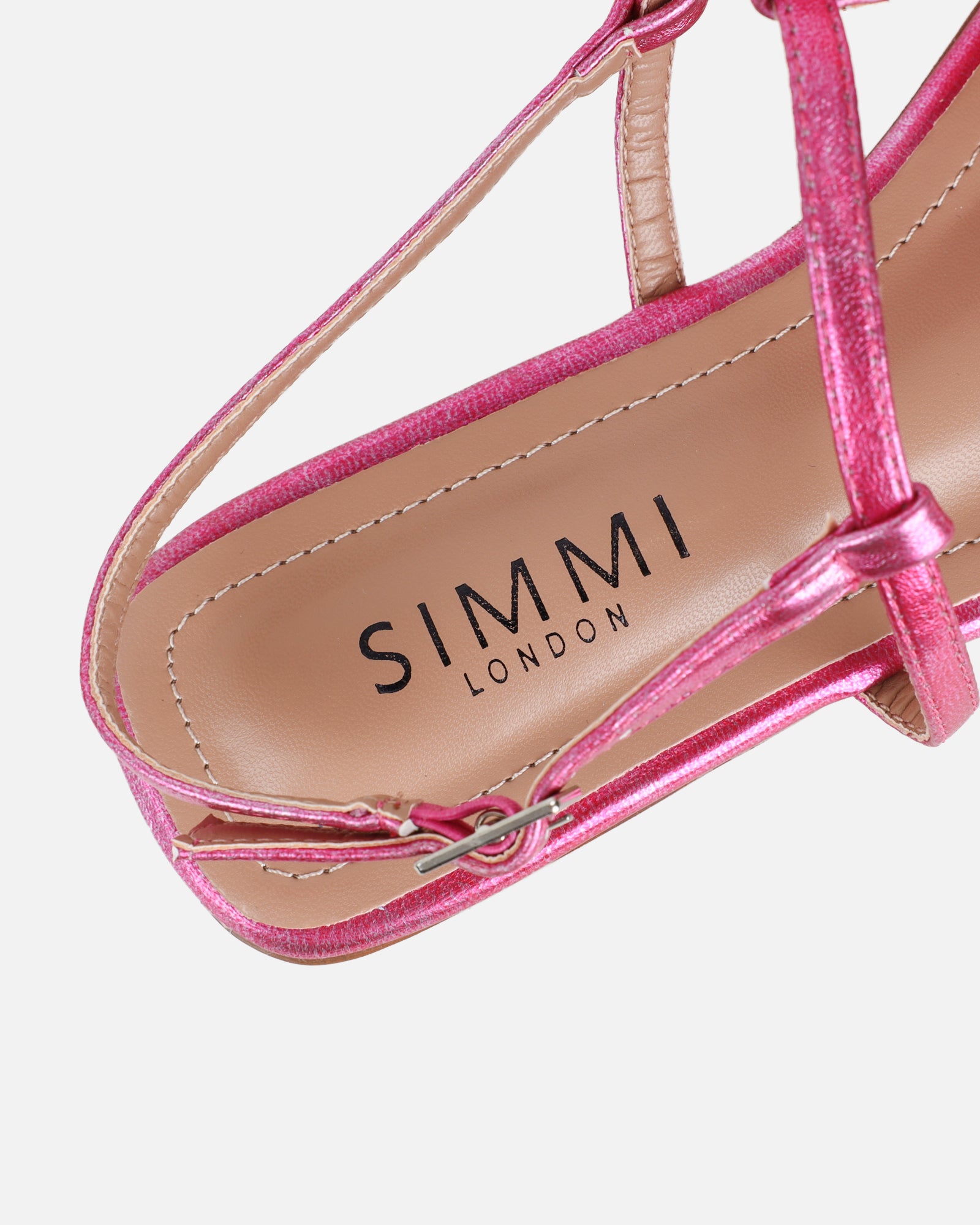 Aoife Pink Metallic Flower Detail Flat Sandals | SIMMI London