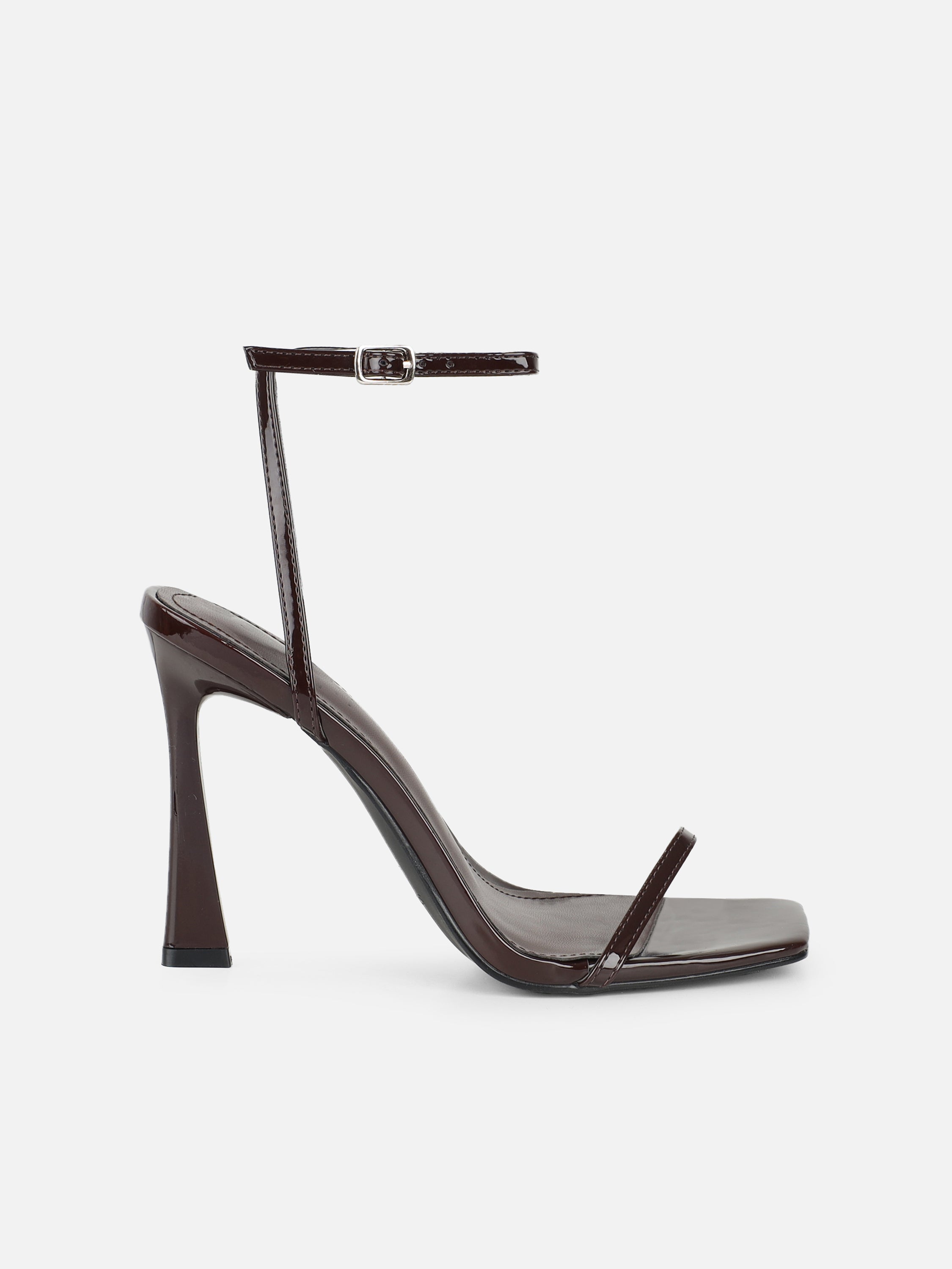 Apple Brown Patent Flared Heeled Sandals | SIMMI London