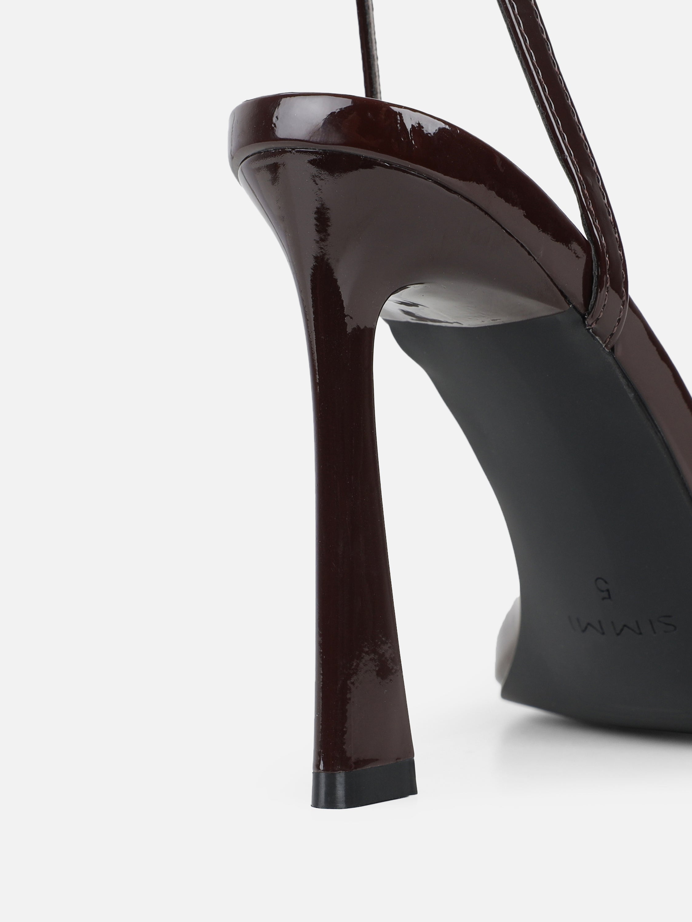Apple Brown Patent Flared Heeled Sandals | SIMMI London