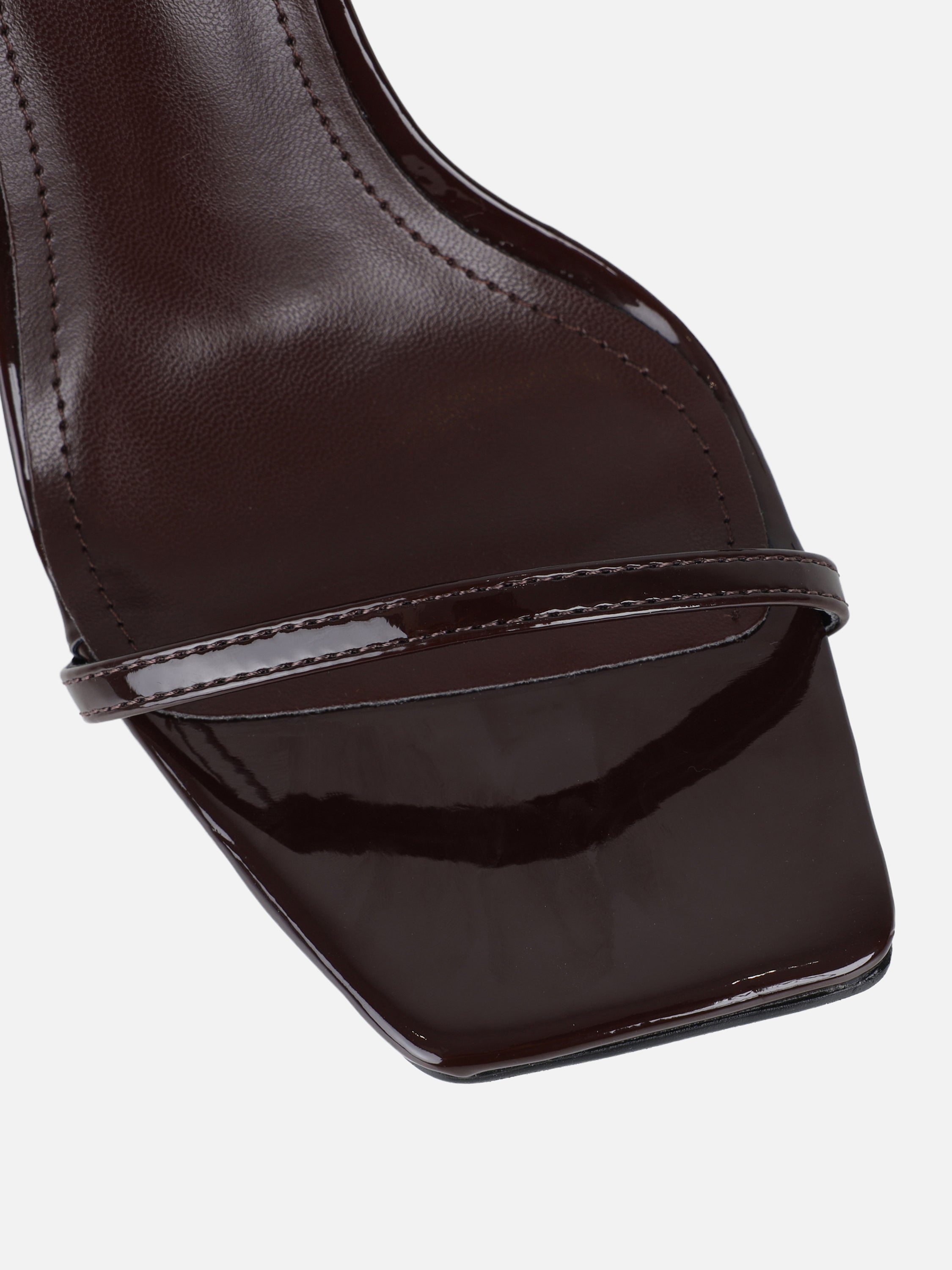 Apple Brown Patent Flared Heeled Sandals | SIMMI London