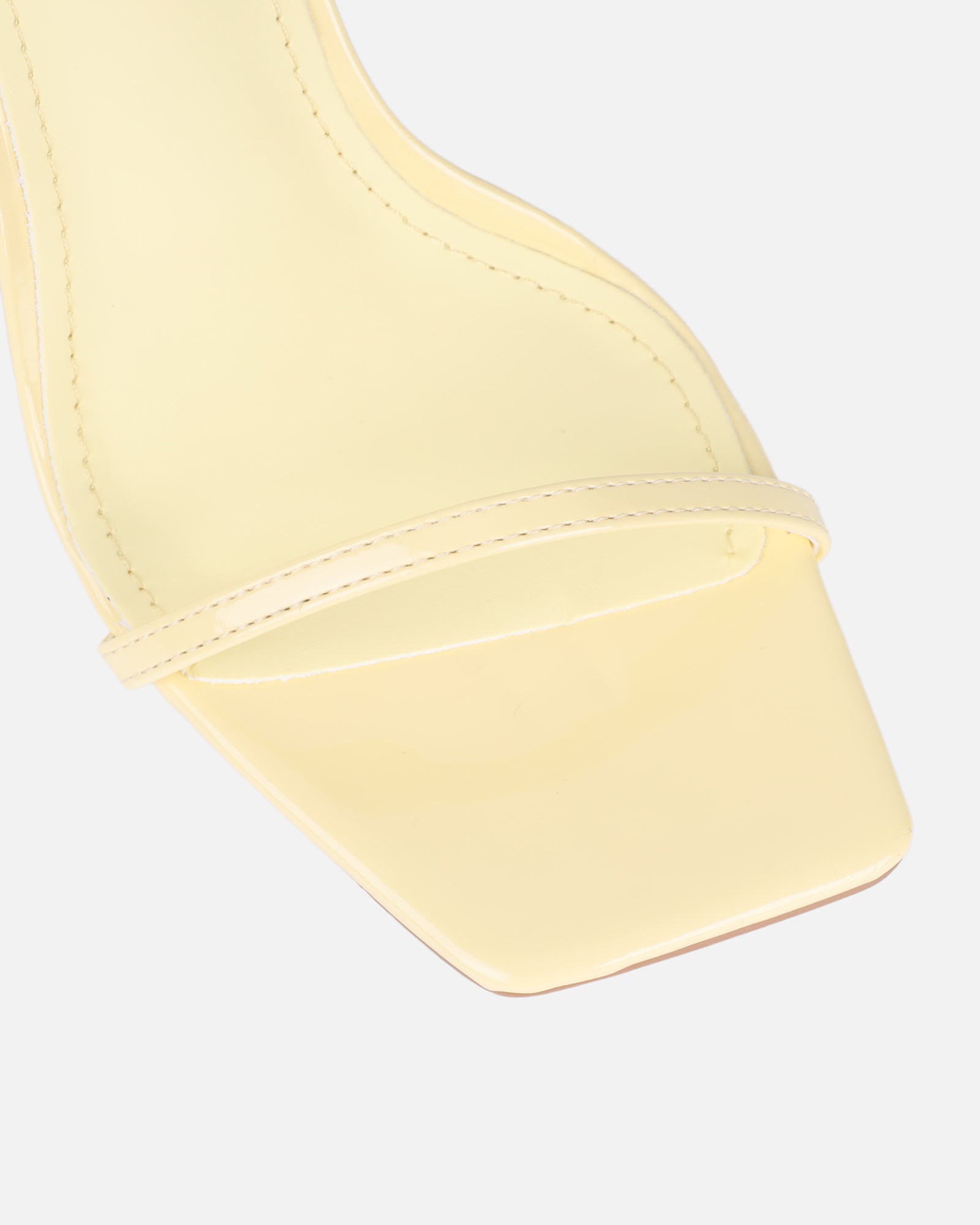 Apple Butter Yellow Patent Flared Heeled Sandals | SIMMI London