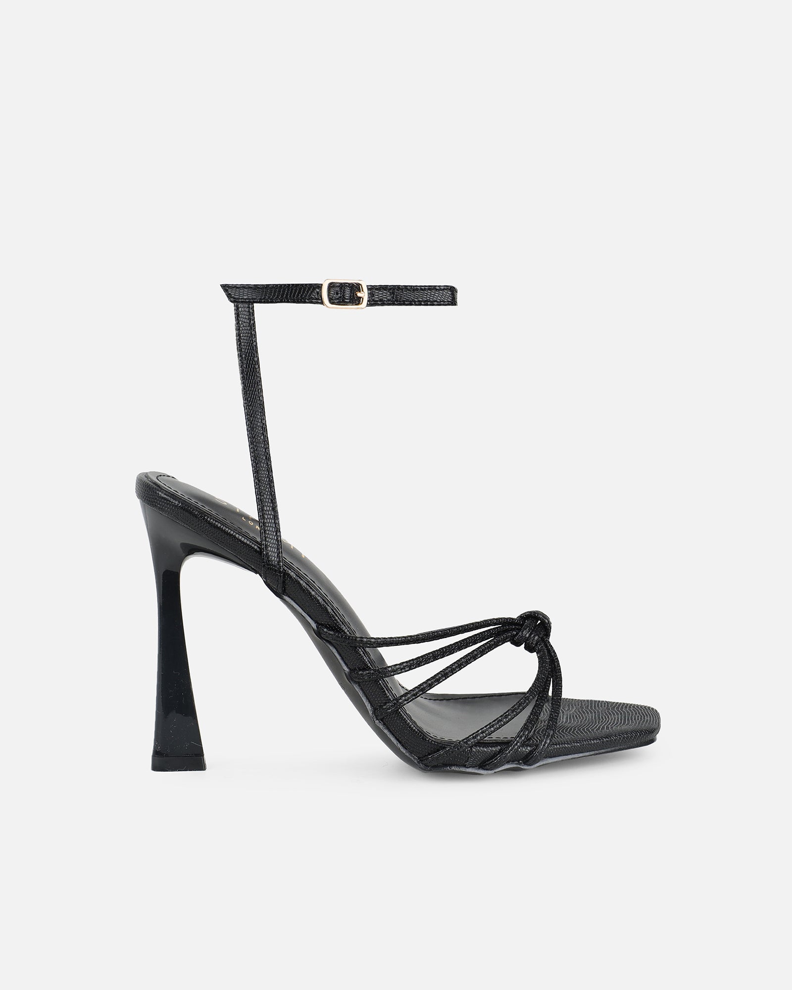 Riarra Black Lizard Strappy Heeled Sandals | SIMMI London