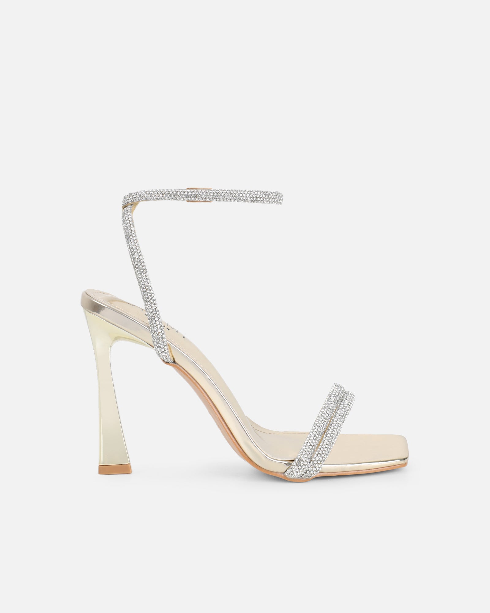 Pena Gold Mirror Diamante Heeled Sandals | SIMMI London