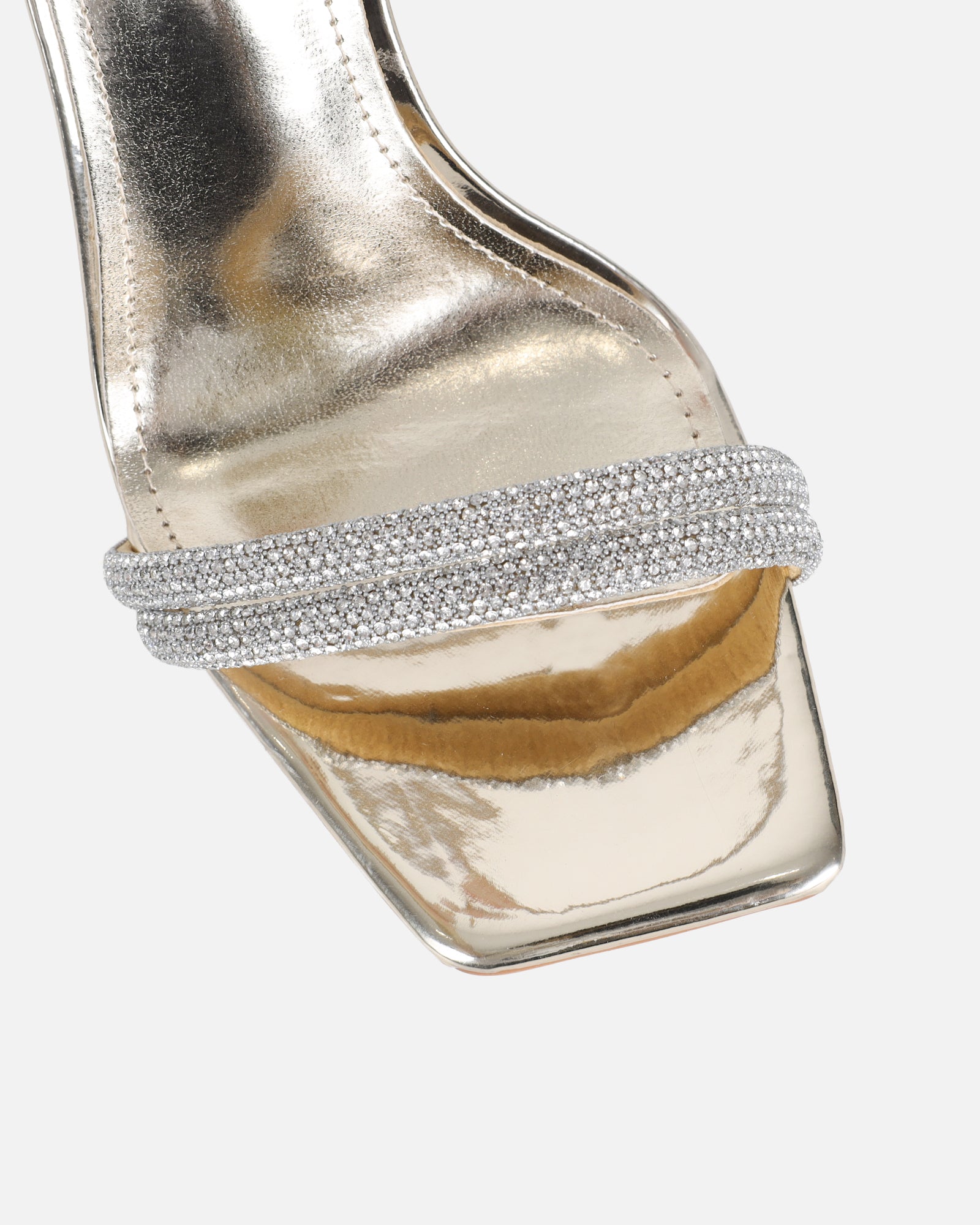 Pena Gold Mirror Diamante Heeled Sandals | SIMMI London