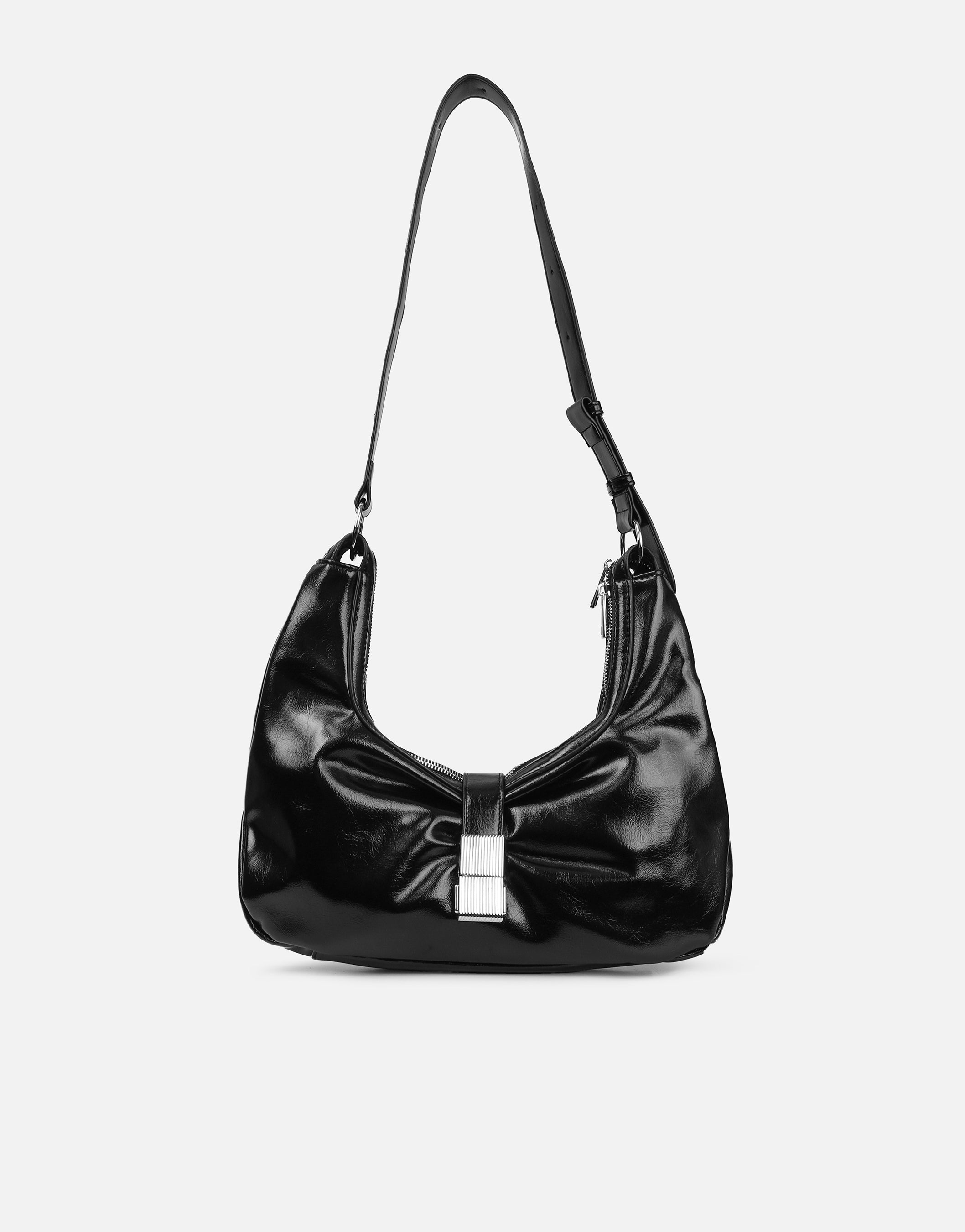 Asher Black Buckle Detail Shoulder Bag | SIMMI London