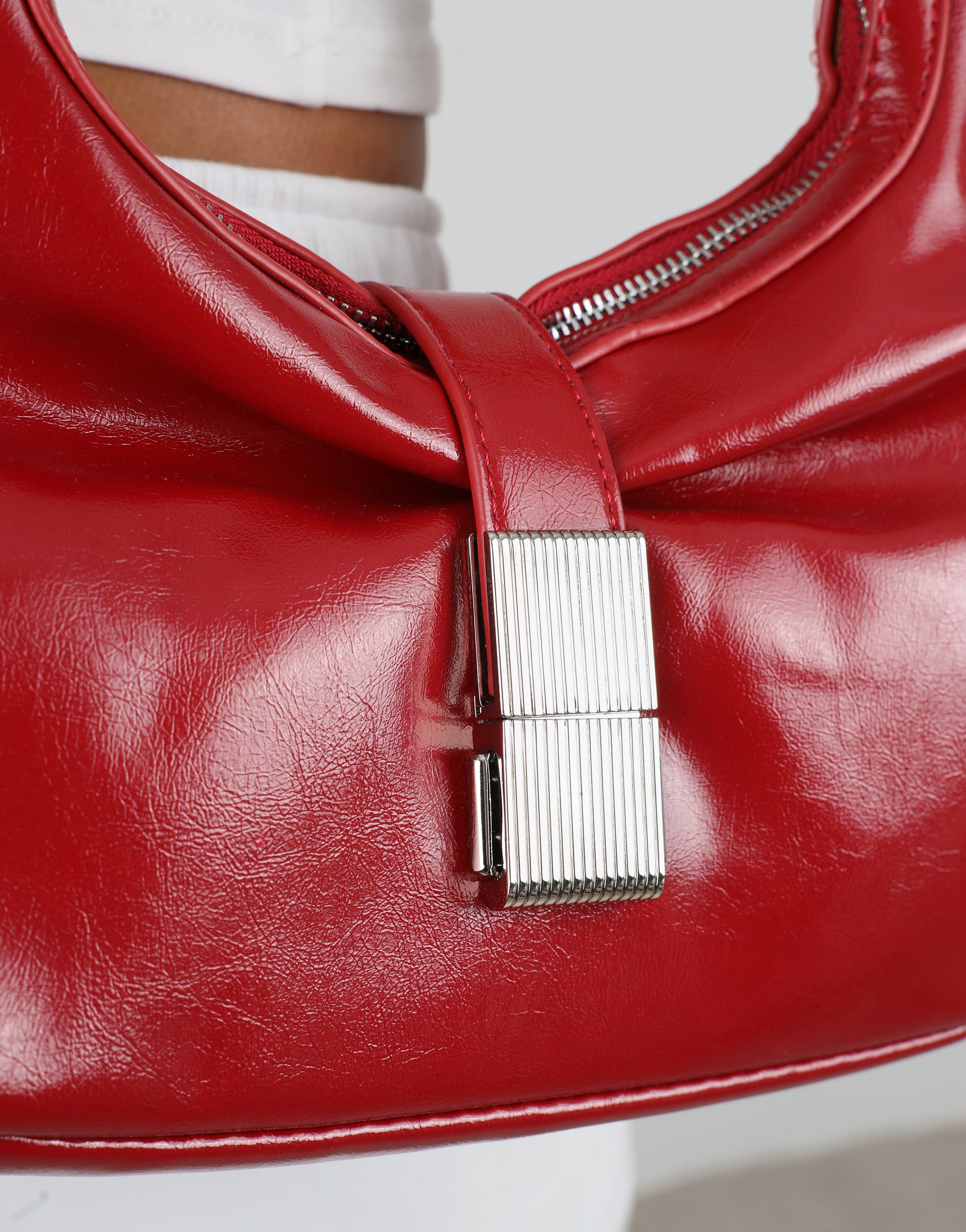 Asher Red Buckle Detail Shoulder Bag | SIMMI London