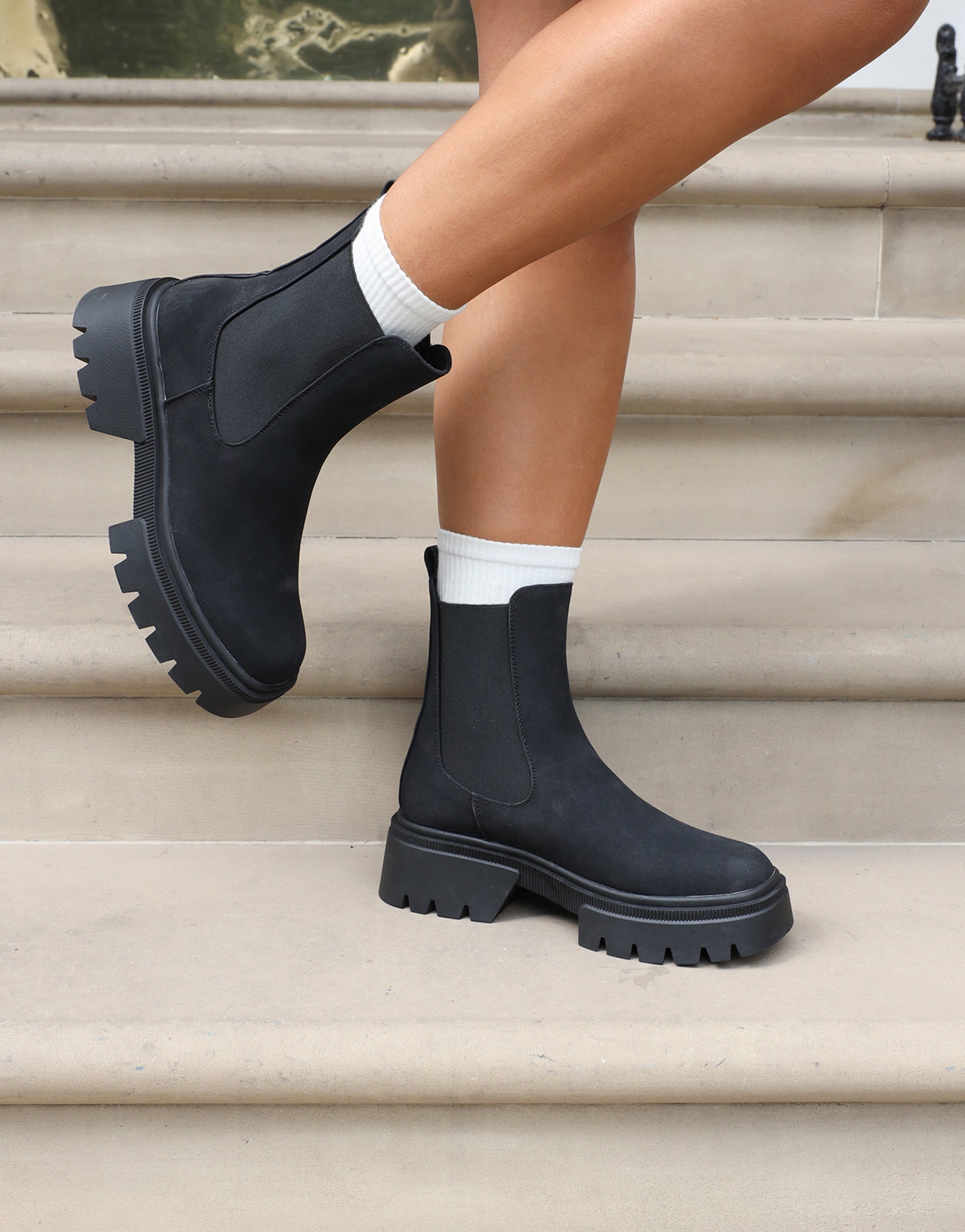 Judd Black Suede Chunky Chelsea Boots | SIMMI London