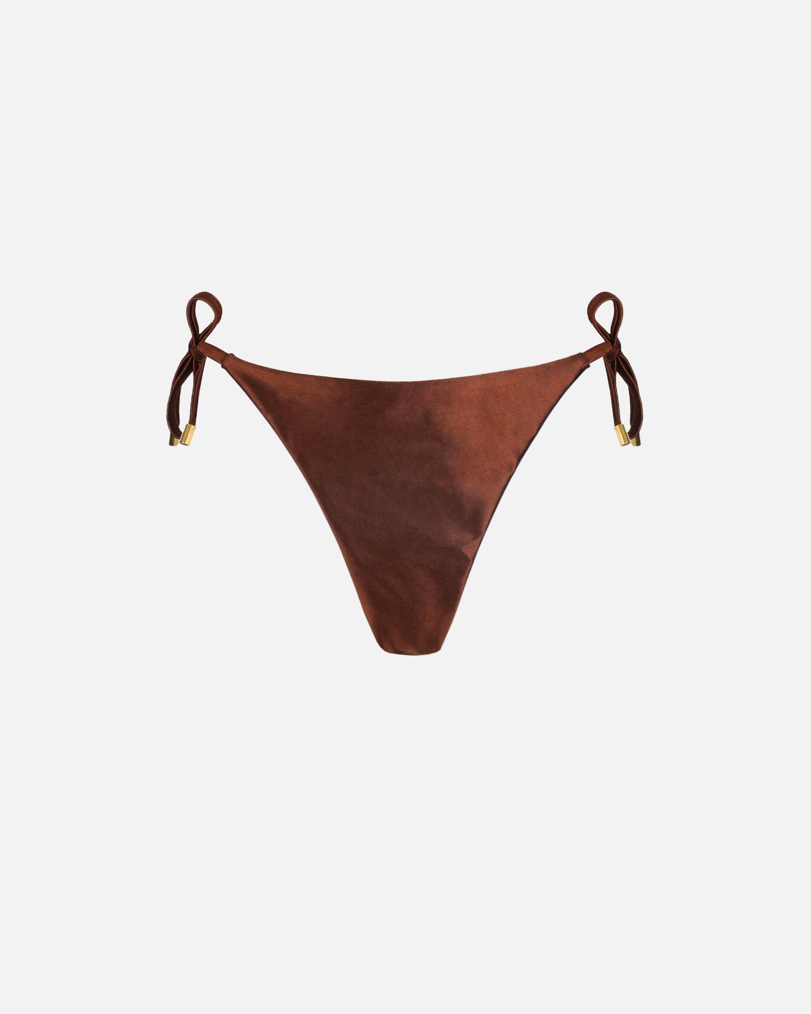 Bella Chocolate Satin Tie Waist Bikini Bottoms | SIMMI London