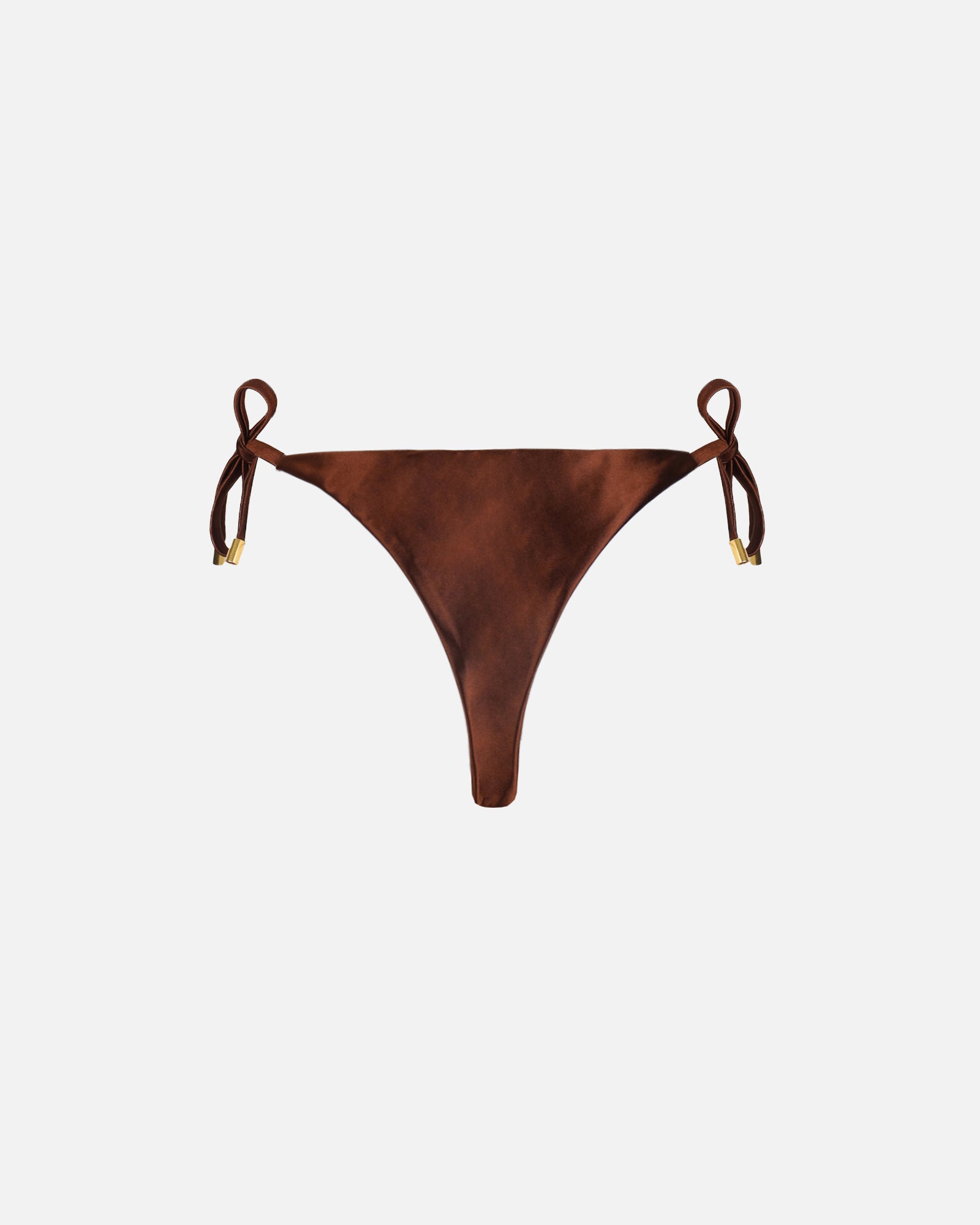 Bella Chocolate Satin Tie Waist Bikini Bottoms | SIMMI London