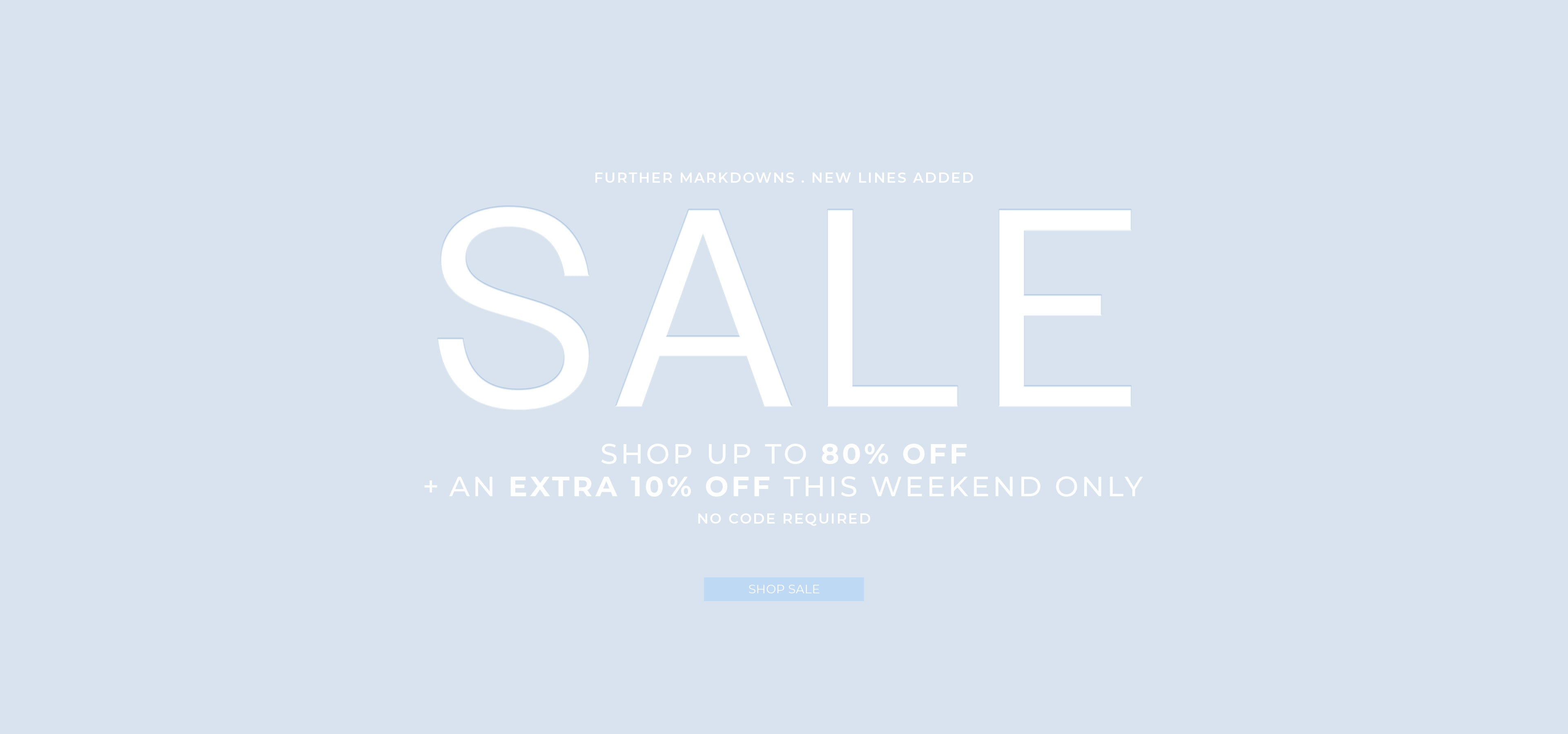 Sale banner with text on a light blue background