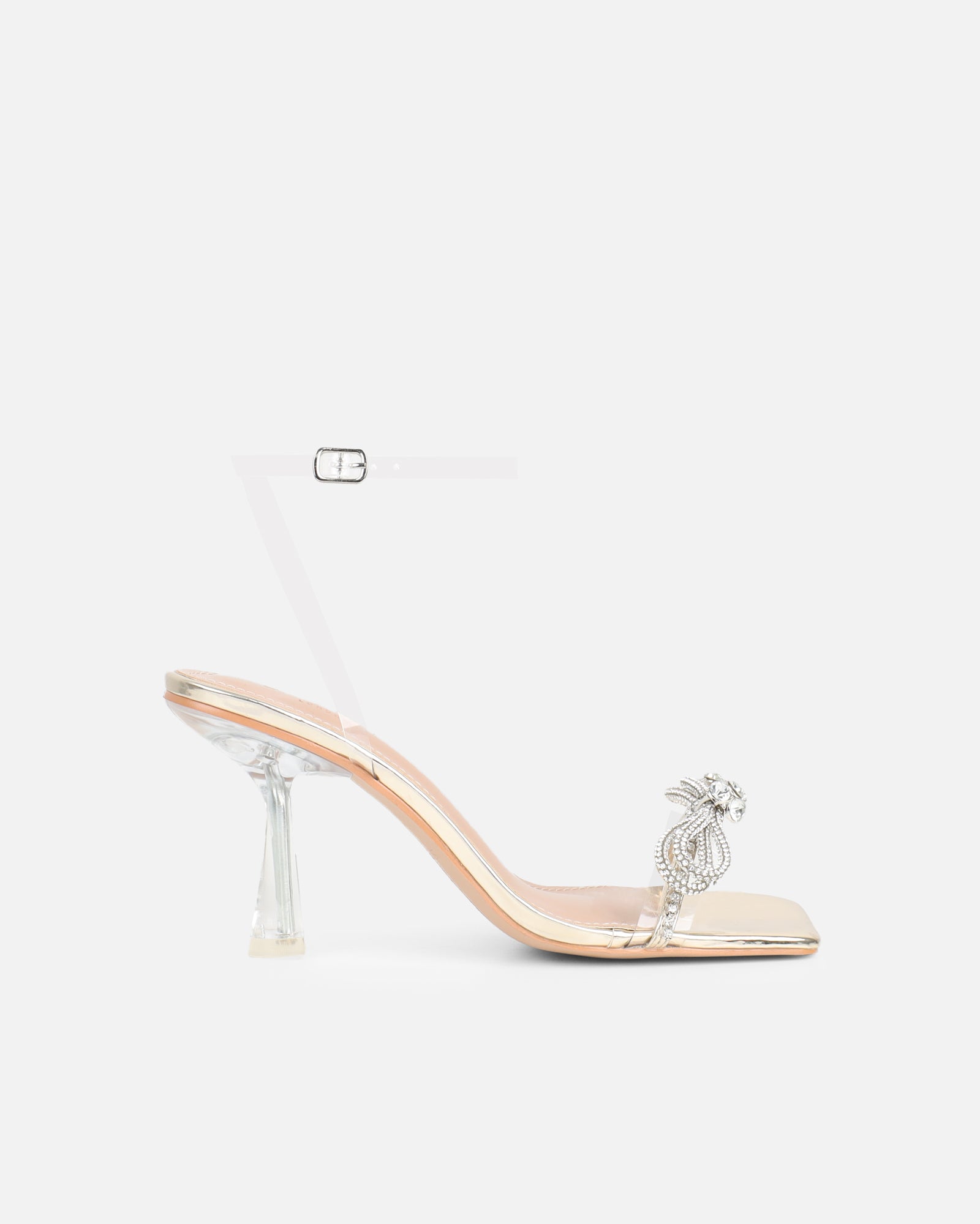 Diamond Gold Clear Diamante Mid Heels | SIMMI London