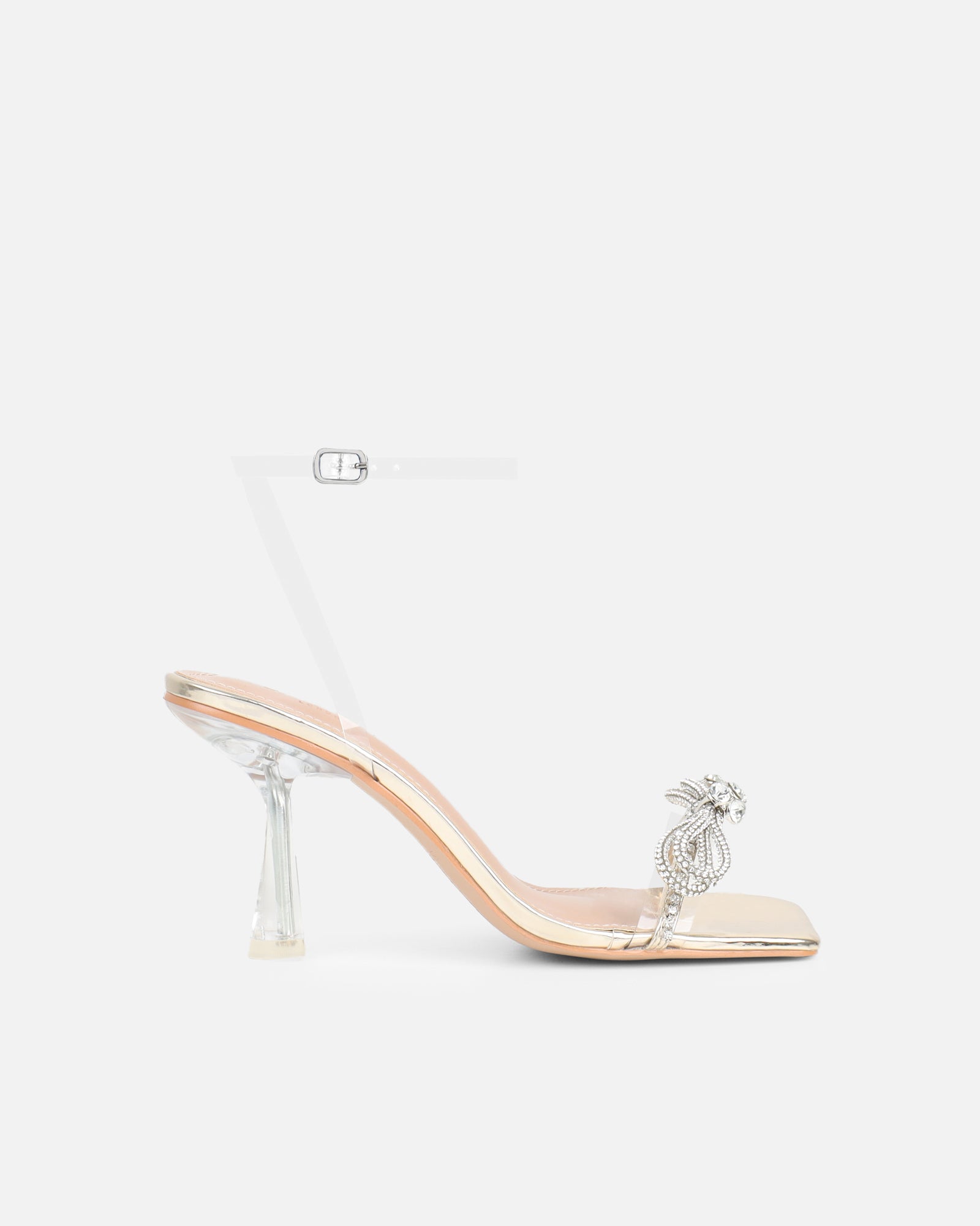 Diamond Gold Clear Diamante Mid Heels | SIMMI London